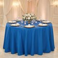 paquete de manteles redondos de tela (usualmente poliéster o elastano) en color azul rey (Royal Blue) CONTIENE 4 UNIDADES )