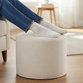 Puff Otomano Redondo ZICOTO – Pouf de Espuma Beige 49x49x37 cm | Funda 100% Poliéster | Decoración Sala y Hogar
