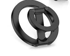 SINCEHOLY para MagSafe Phone Grip Ring, soporte magnético para teléfono con correa de silicona para el dedo, soporte giratorio de doble eje de 360°, soporte magnético N52 para Mag Safe iPhone 17/16/15/14/13/12, negro
