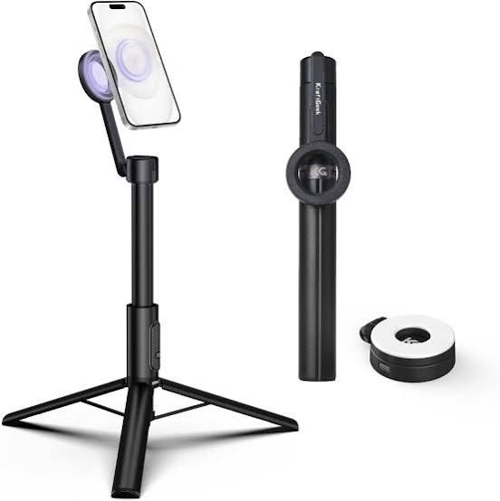 Magnetic Selfie Stick Tripod (Trípode y Palo Selfie Magnético), diseñado con un soporte circular compatible con la tecnología MagSafe de iPhone y anillos magnéticos adhesivos para teléfonos Android ( ARTICULO VIENE COMO SE MUESTRA EN LA SEGUNDA IMAGEN )