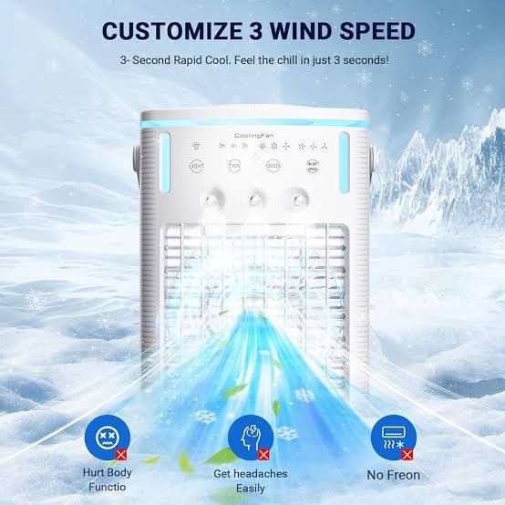 Aires acondicionados portátiles, unidad de aire acondicionado portátil 3 en 1, mini aire acondicionado personal con depósito de agua de 1000 ml, temporizador de 2/4/6 horas, ventilador pequeño con carga USB (incluye adaptador de 5 V 2 A) para interiores