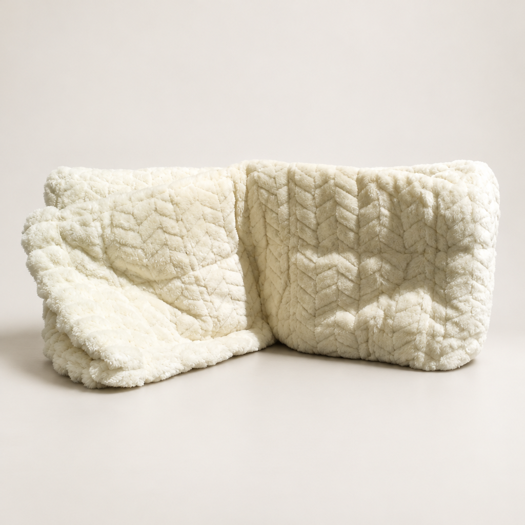 Cobija color crema con textura en relieve para un descanso acogedor