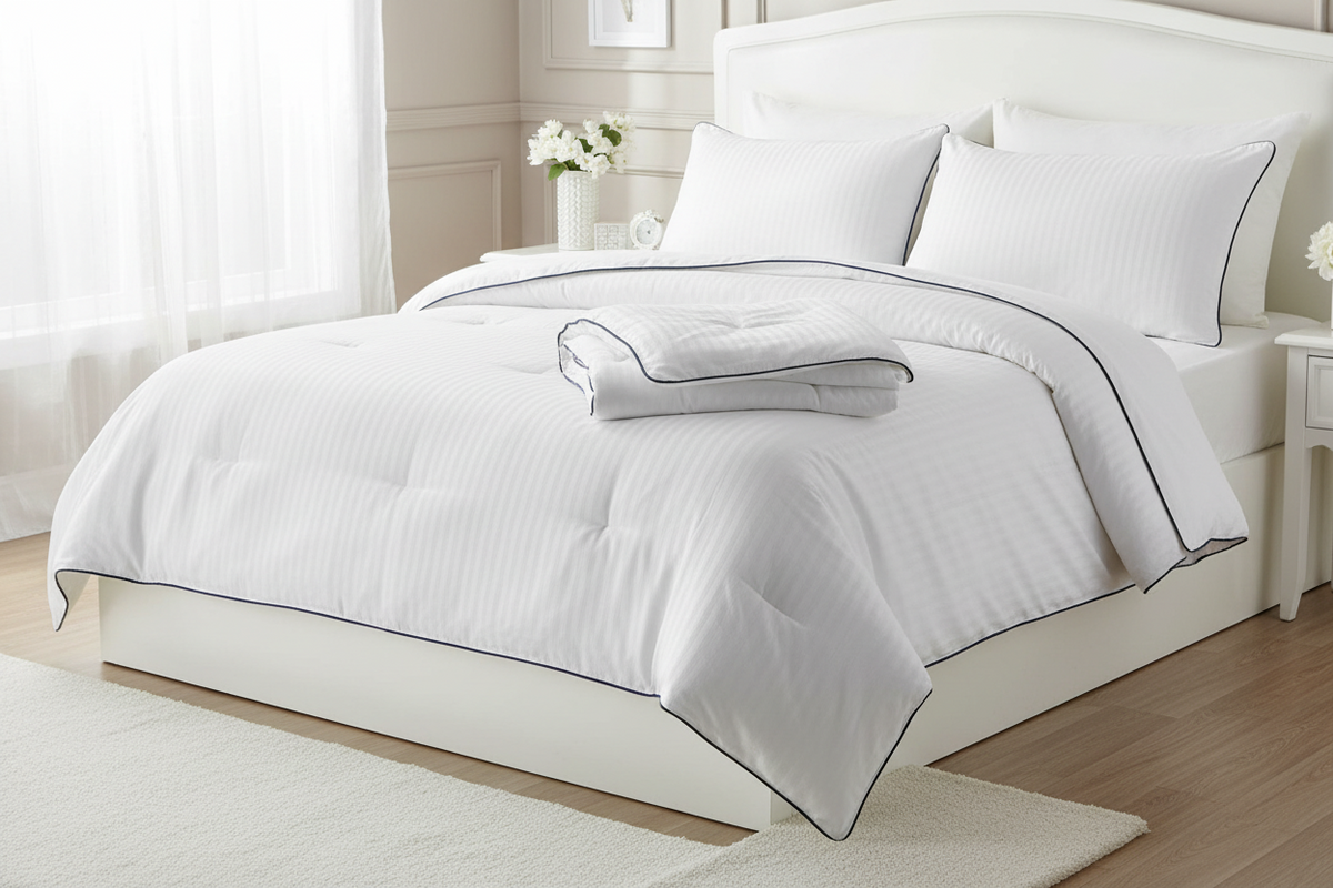 Edredón Blanco con Rayas – Estilo Hotel, Suave y Confortable