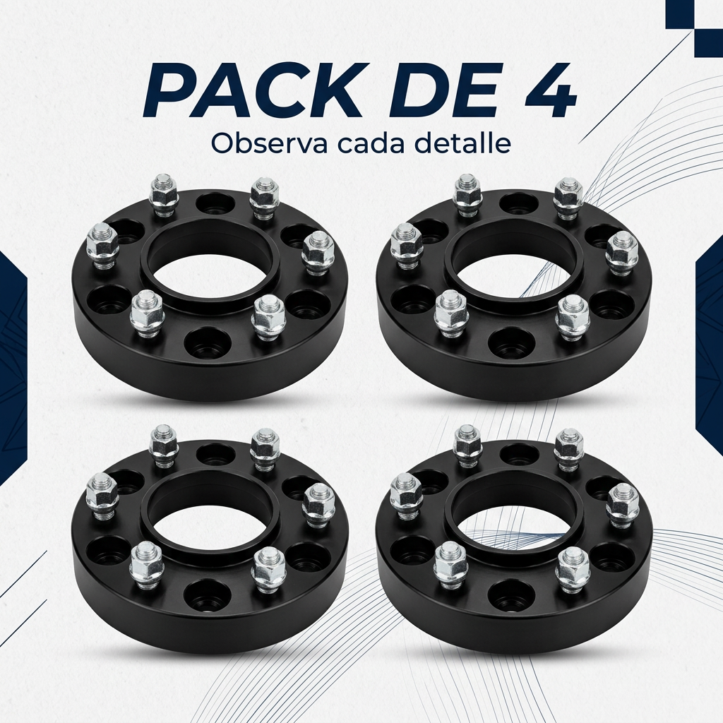 Set de 4 espaciadores para aros con 5 espárragos y tuercas, color negro