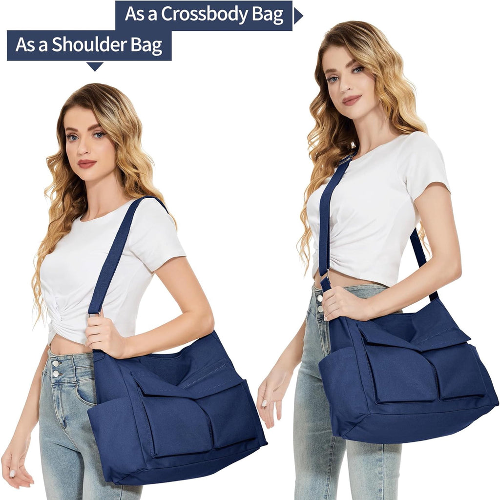 LAS EBILLAS SON DE PLÁSTICO-Bolso Bandolera de Lona, Bolso Cruzado Grande para Mujer U Hombres, Bolso de Hombro de Lona Casual para el Trabajo Universitario Diario