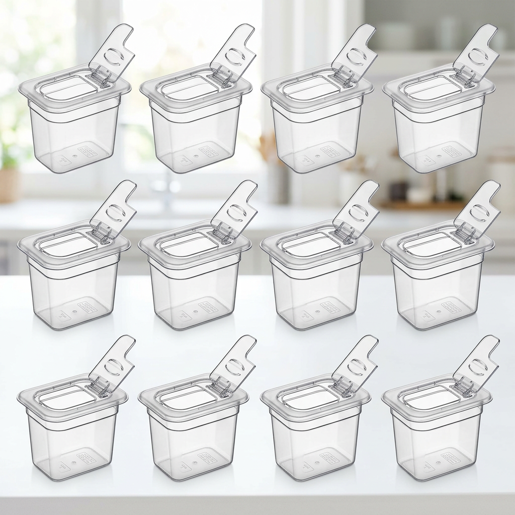 Usado - Pack de 12 recipientes transparentes de 1 litro con tapa abatible