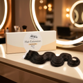 Extensiones de cabello ondulado en fibra premium, tono castaño oscuro