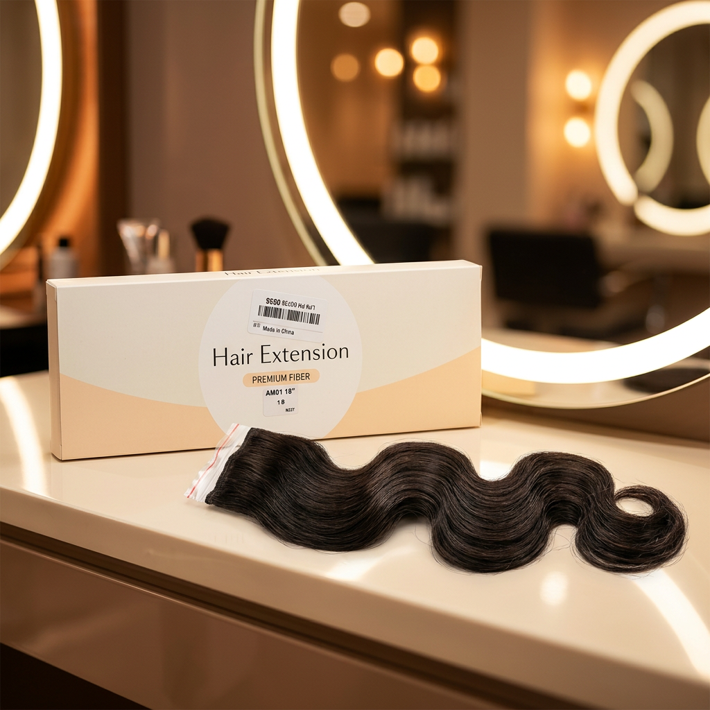 Extensiones de cabello ondulado en fibra premium, tono castaño oscuro