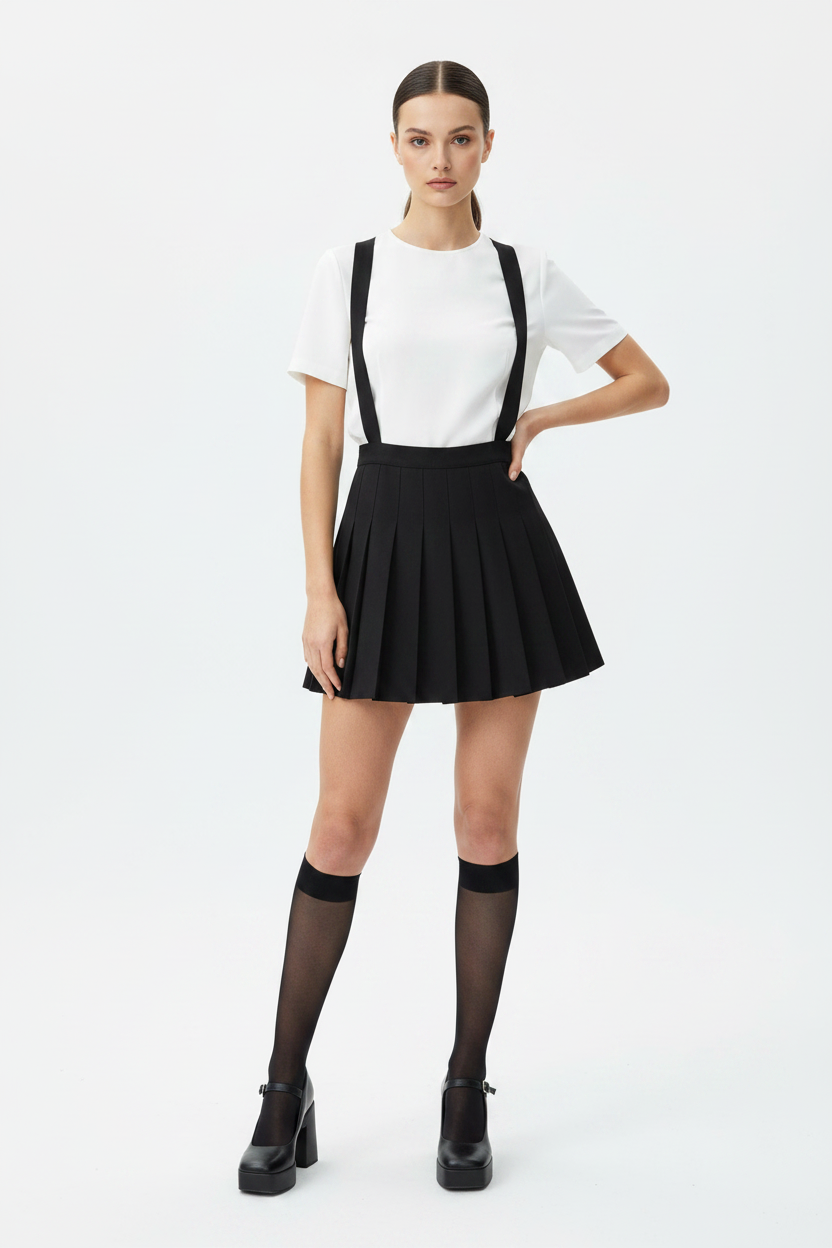 Falda plisada con tirantes - con modelo
