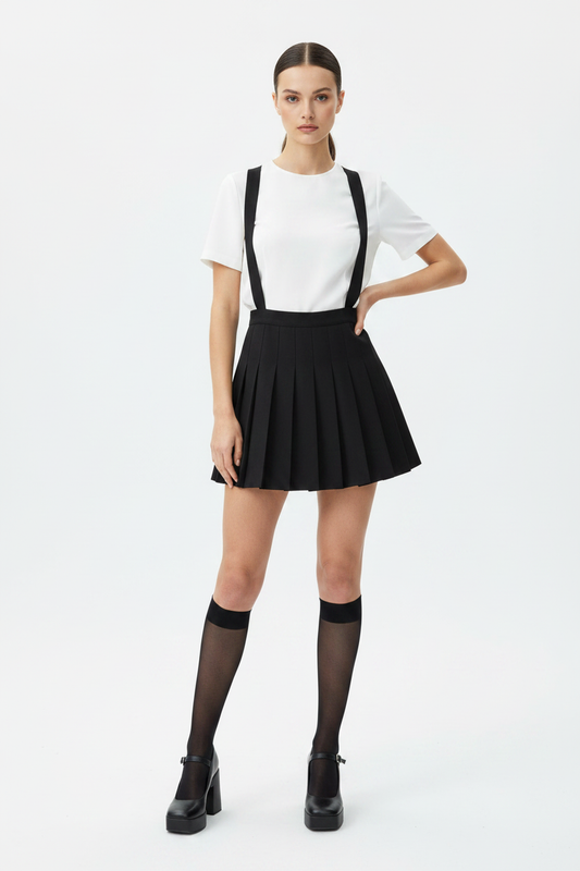 Falda Plisada con Tirantes Negra — Talla L
