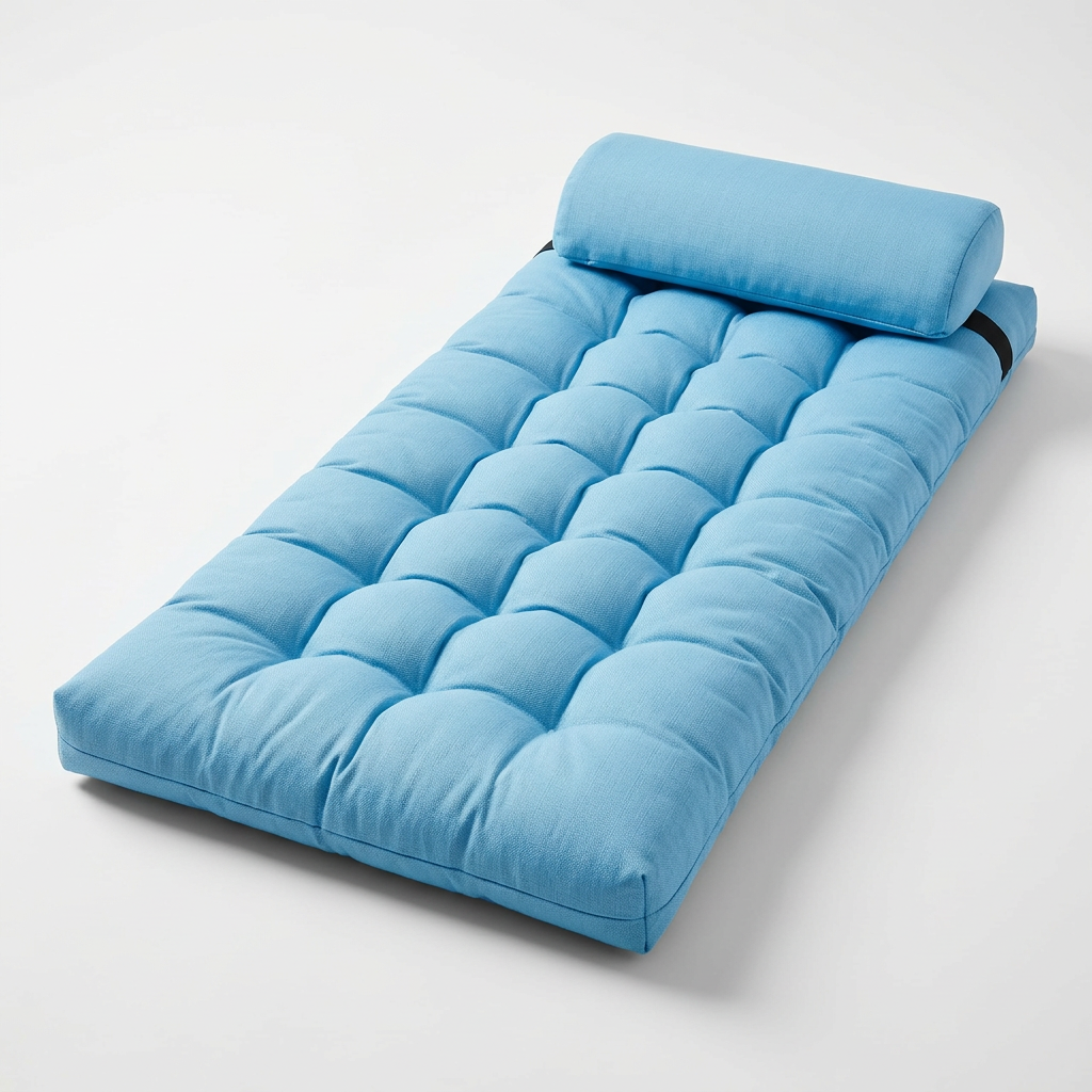 Colchón de suelo o colchoneta acolchada plegable con cabesal/almohada integrada