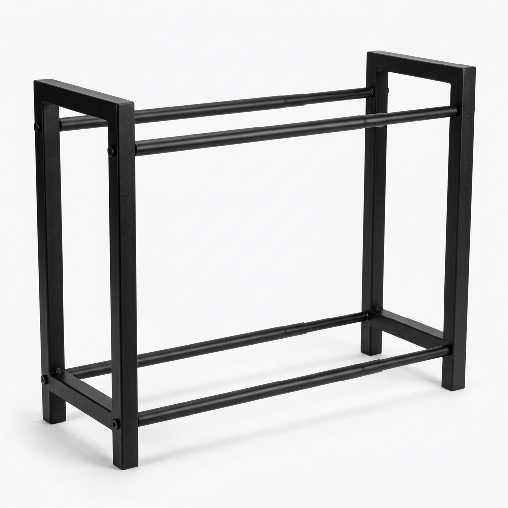 Mesa rectangular negra con cuatro barras horizontales