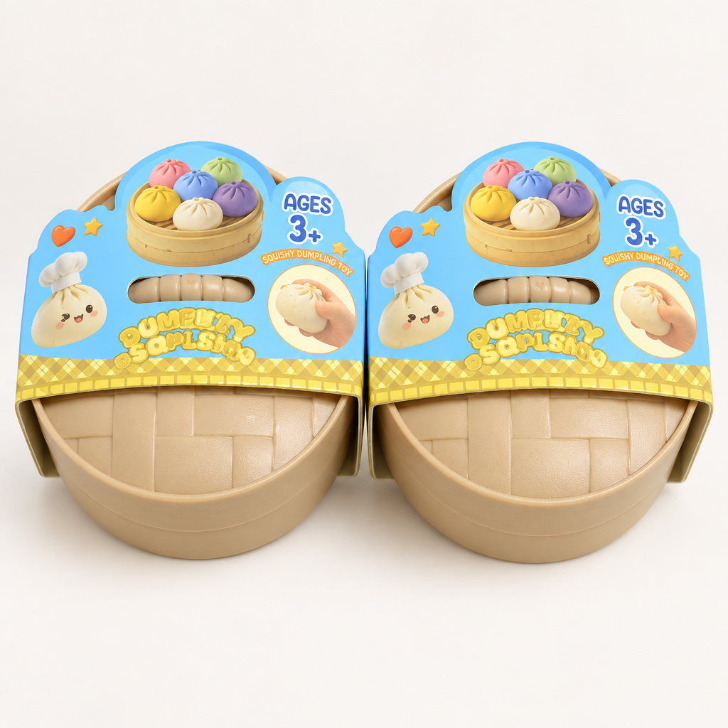 Moiegouct Paquete de 2 Squishies de Dumplings con Purpurina Morada y Azul con Caja, Nuevos Squishys Misterios Dumplings Bolas Antiestrés Juguete Sensorial Fidget, Bao Bun con Vaporera de Comida Juguetes Elásticos para Apretar en el Escritorio
