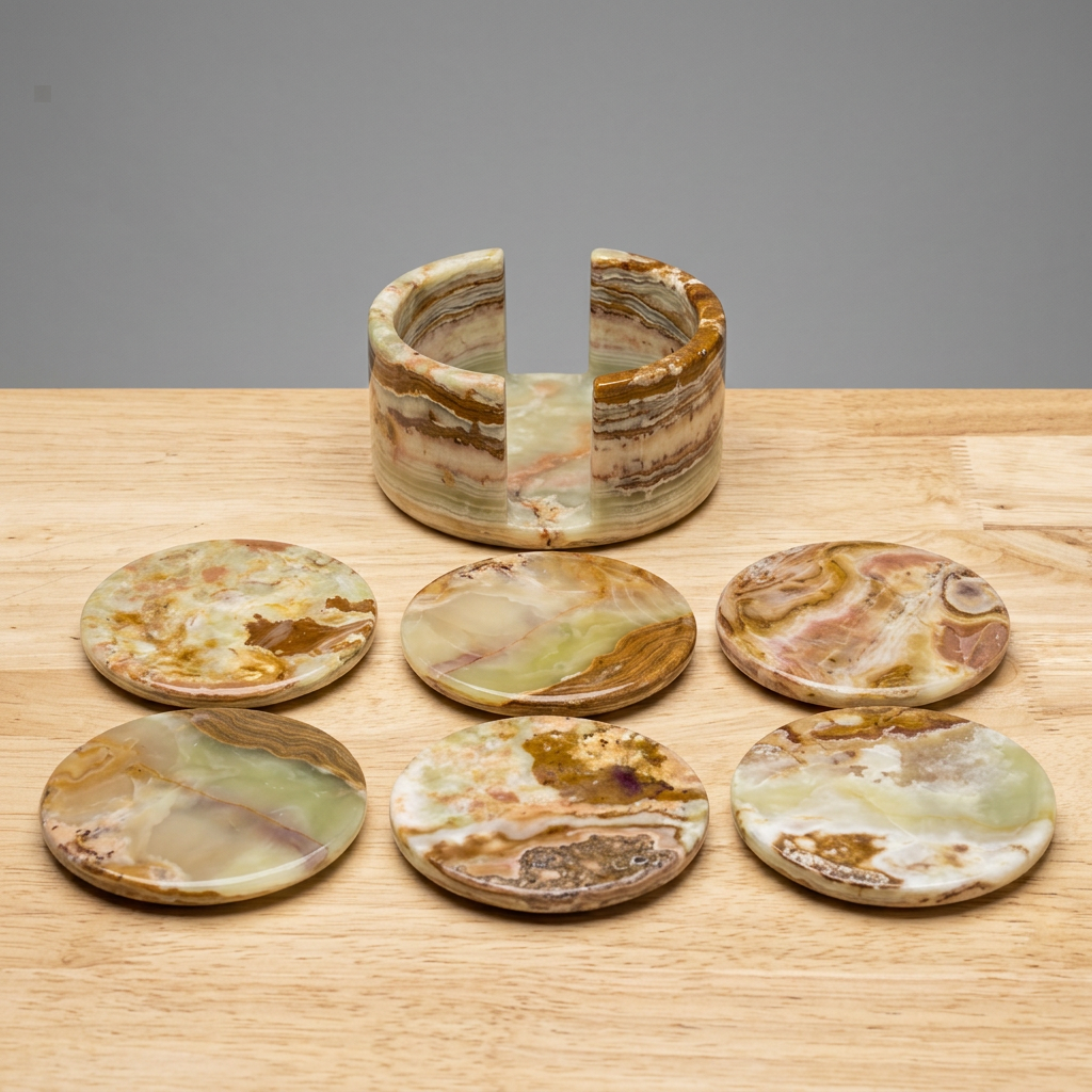 Posavasos de piedra natural con soporte (Juego de 6)