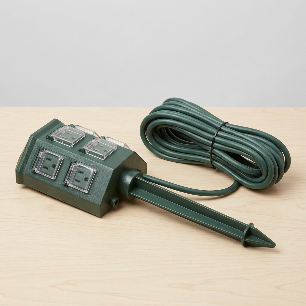 Multicontacto para exteriores con estaca, 6 tomas y cable 14 AWG