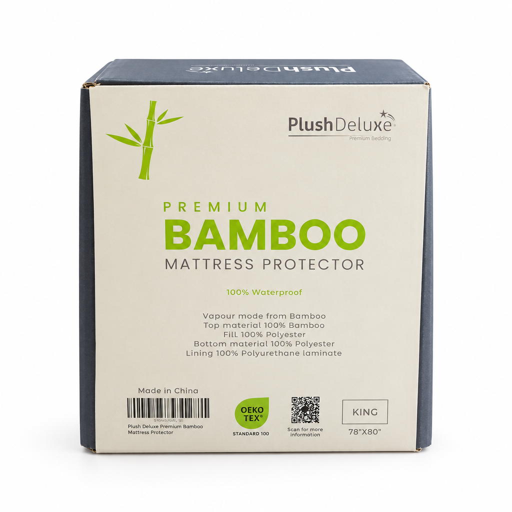 Protector de colchón PlushDeluxe Premium de bambú: tamaño king, impermeable, ultrasuave, transpirable, silencioso y lavable para mayor comodidad y protección - Blanco