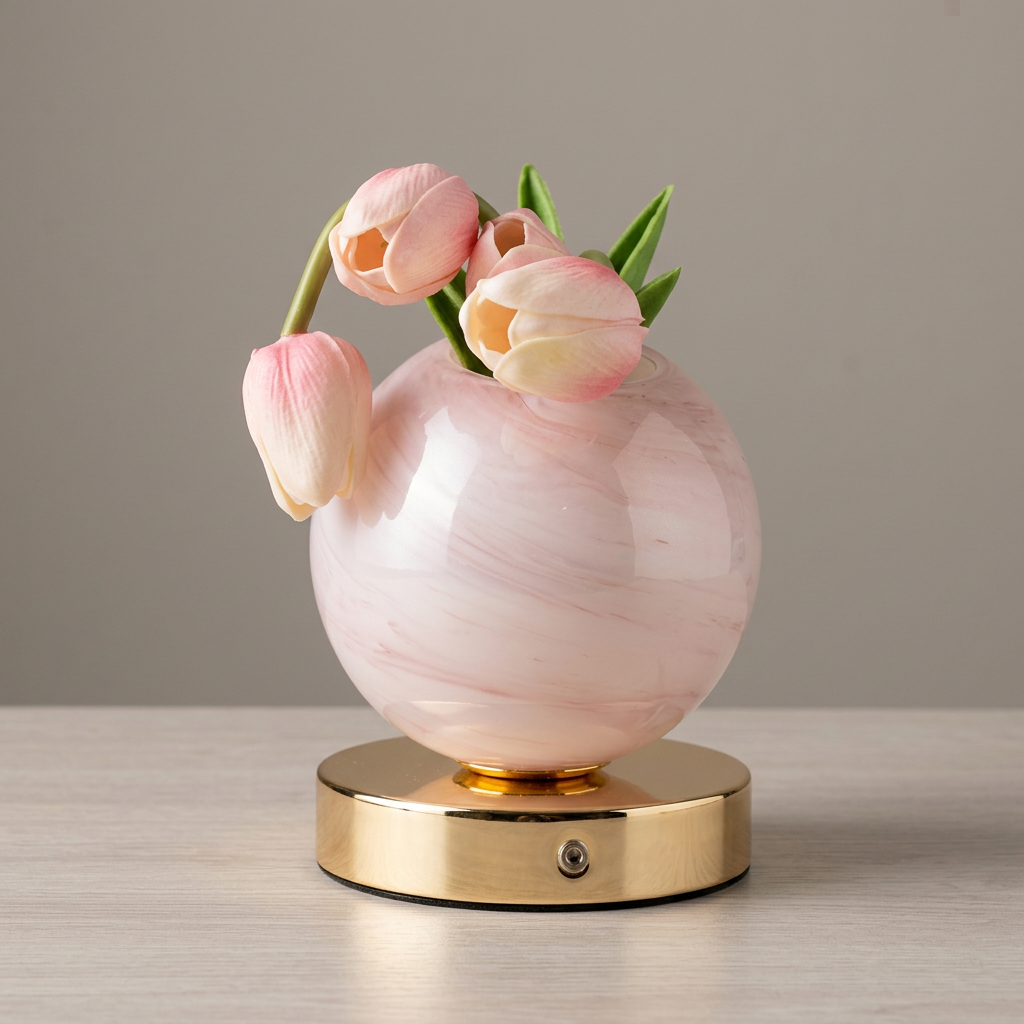 LA LAMPARA VIENE SUELTA DEL CENTRO-HAJINLU Lampara de Mesa Inalambrica | Recargable Tipo-C | Para Mesa de Comedor, Decoracion del Hogar, Mesita de Noche | Pequena Luz Nocturna | ROSA