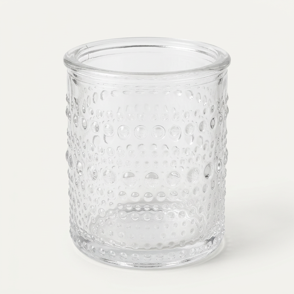 Set de 13 recipientes transparentes con relieve de puntos para decoración⠋