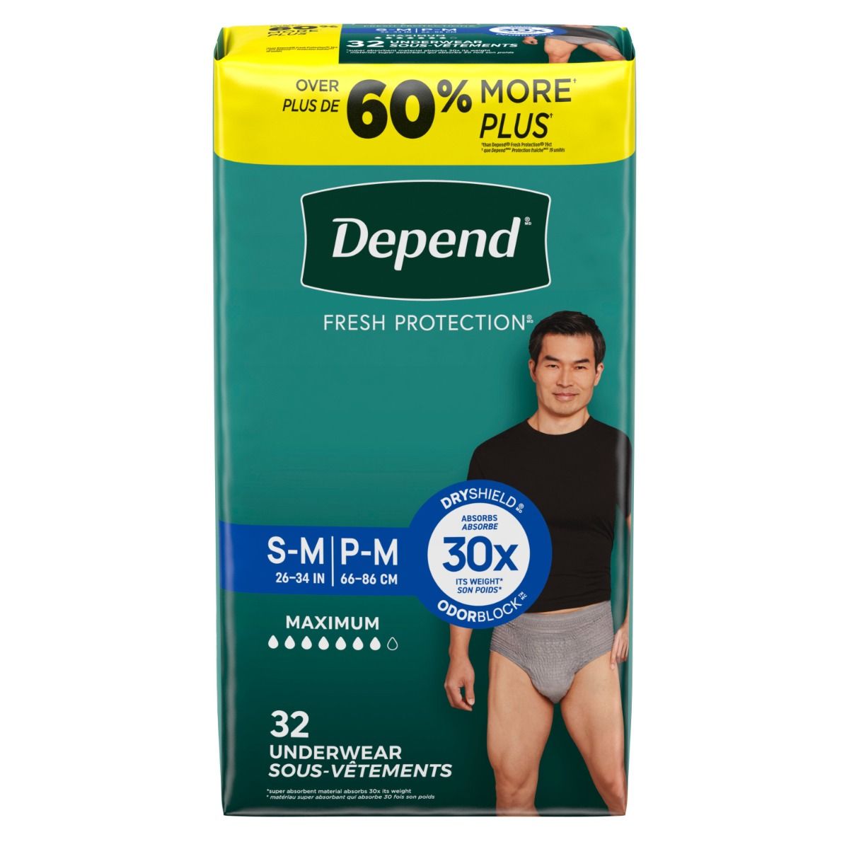 Depend Fresh Protection Men's Underwear S/M 32Ct