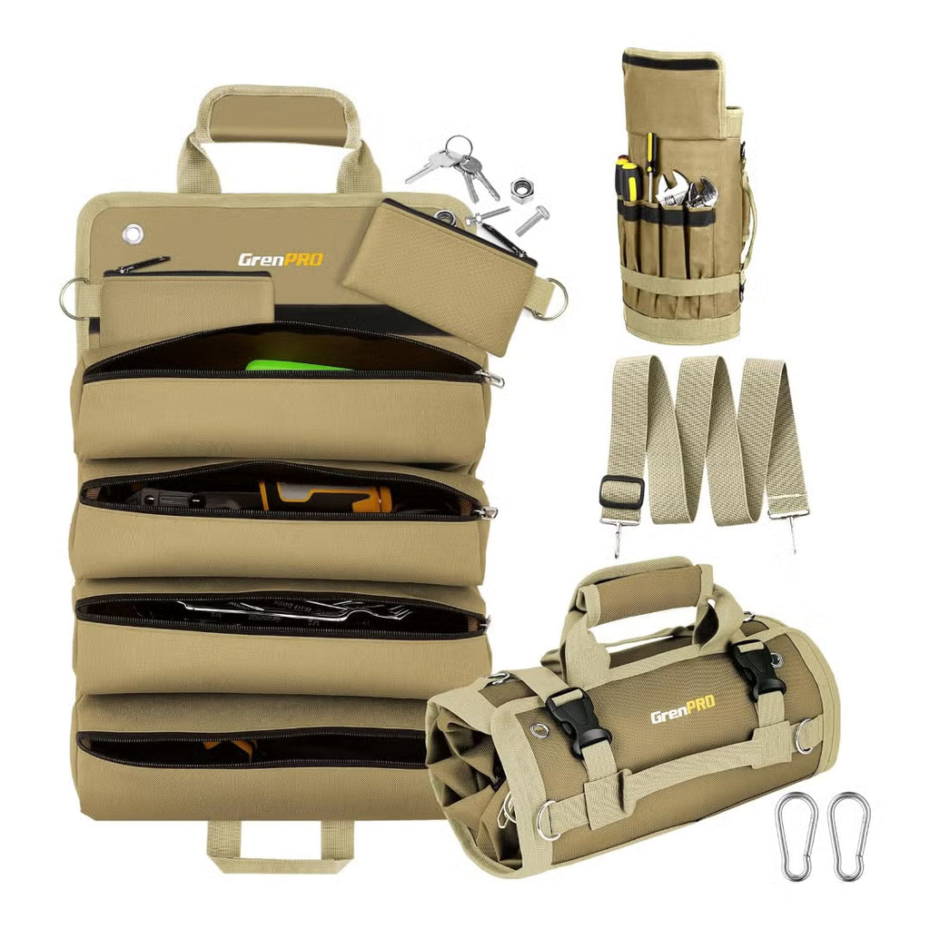 Bolsa enrollable para herramientas, bolsa organizadora de herramientas resistente, bolsa enrollable plegable portátil