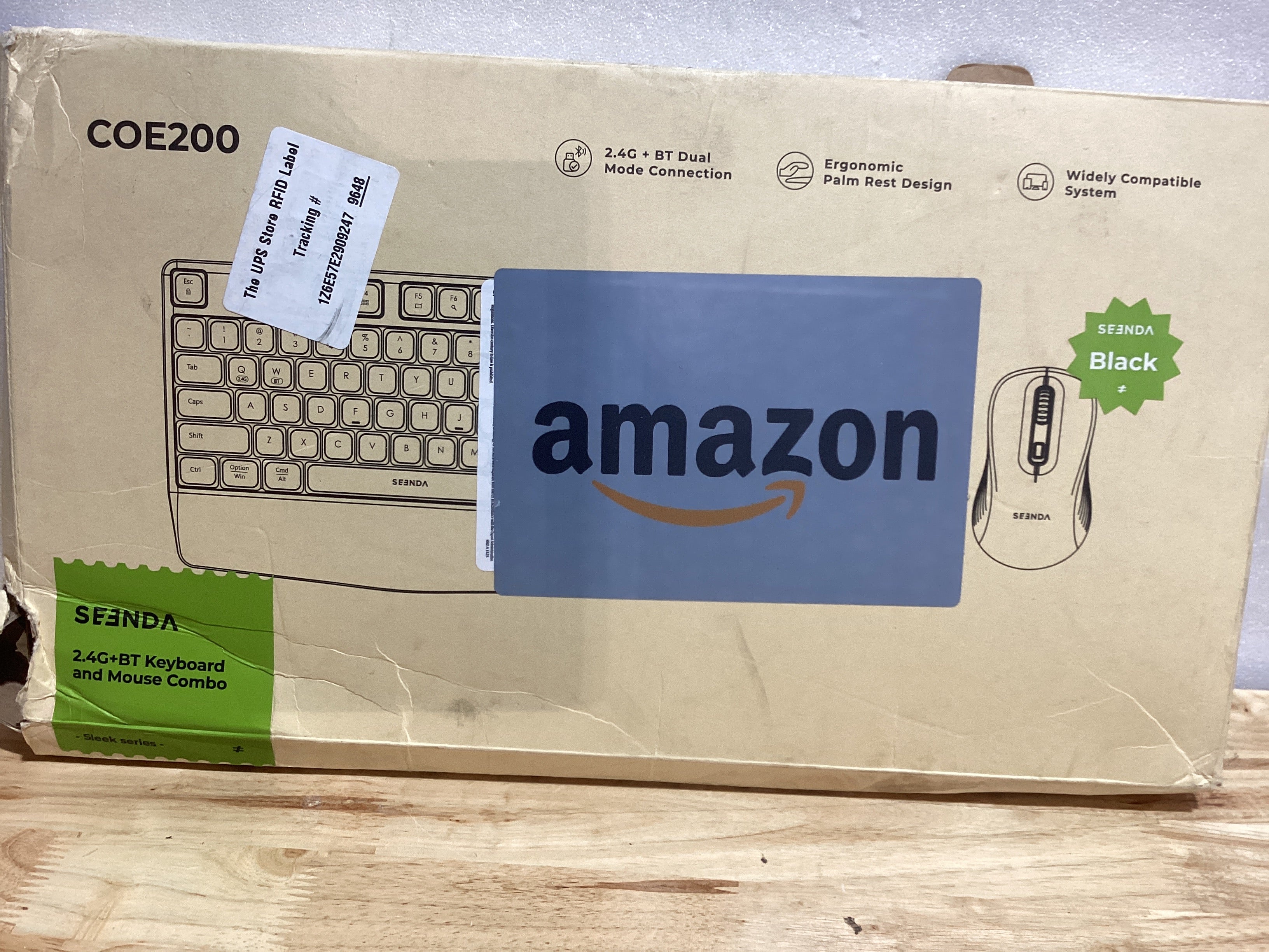seenda COE200 - Combo de teclado inalámbrico Bluetooth, teclado ergonómico con reposamuñecas, mouse silencioso, conexión multidispositivo, compatible de tamaño completo para PC con Windows, laptop, MacBook, color negro
