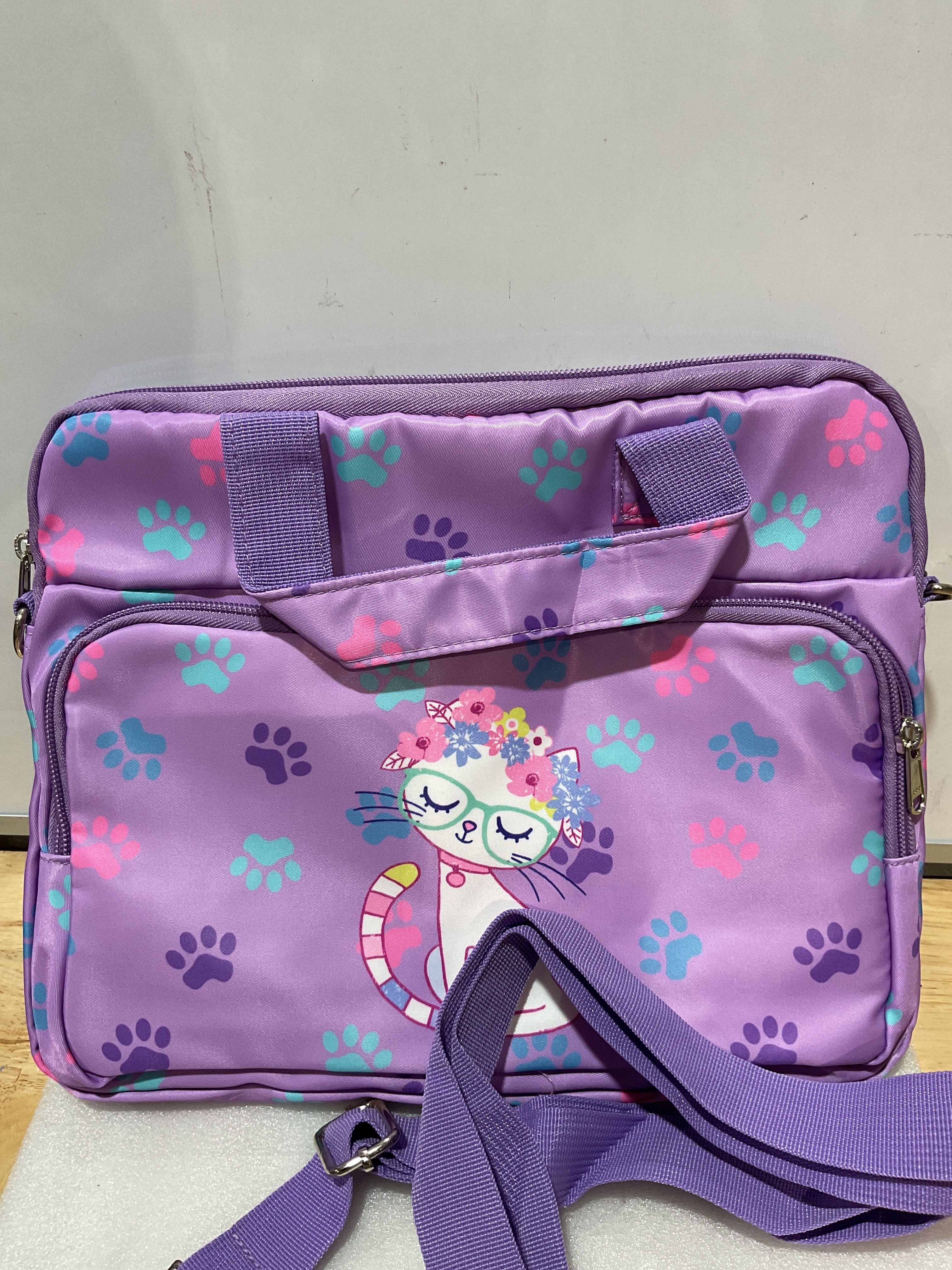 Bolso Porta Laptop y Tablet 12.5" OCTSKY para Niñas – Diseño Gato Morado con Correa