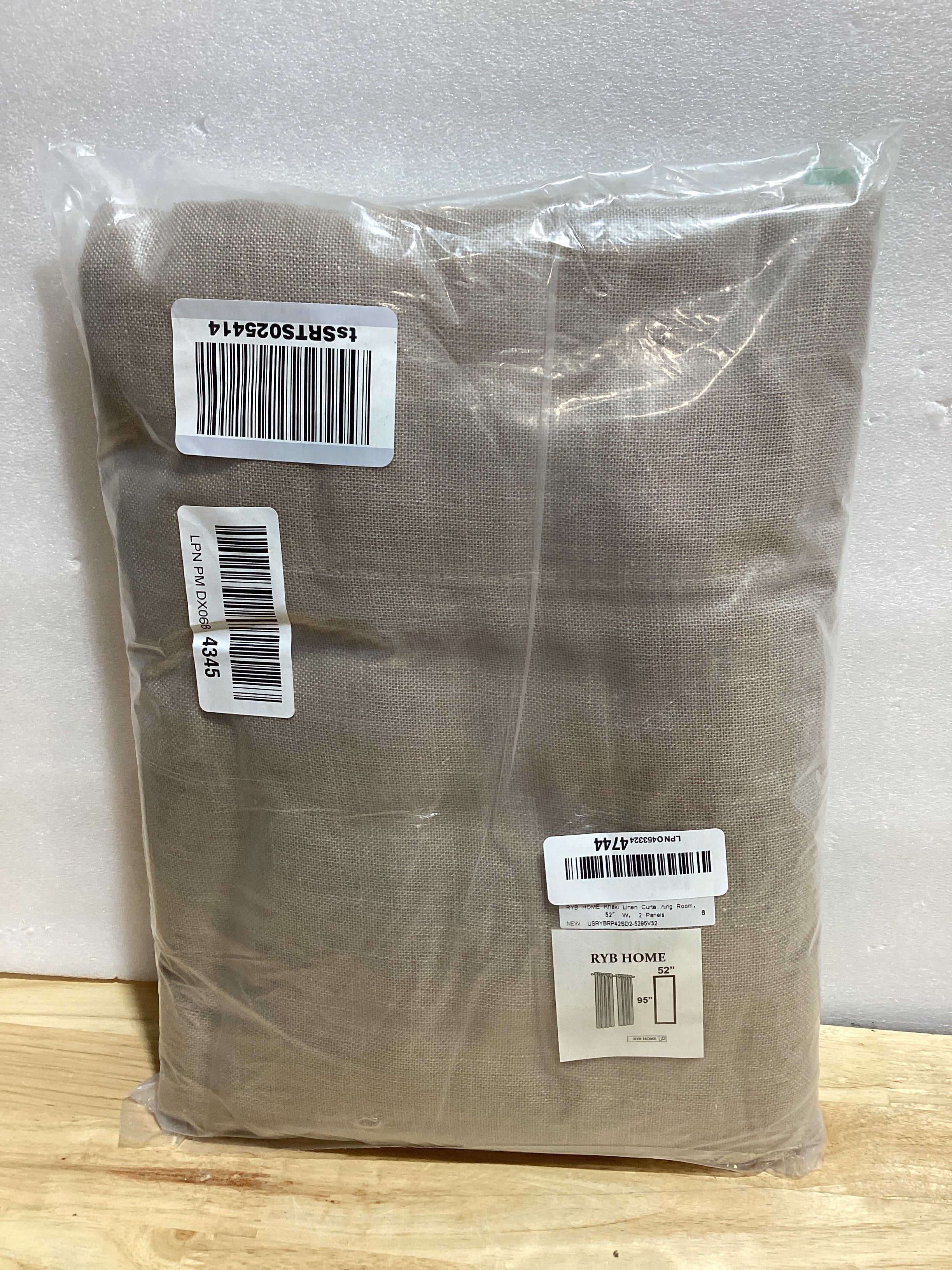 Cortinas de Lino RYB HOME Khaki 95" — 2 Paneles, Bolsillo para Barra, Estilo Boho Farmhouse, Filtro de Luz