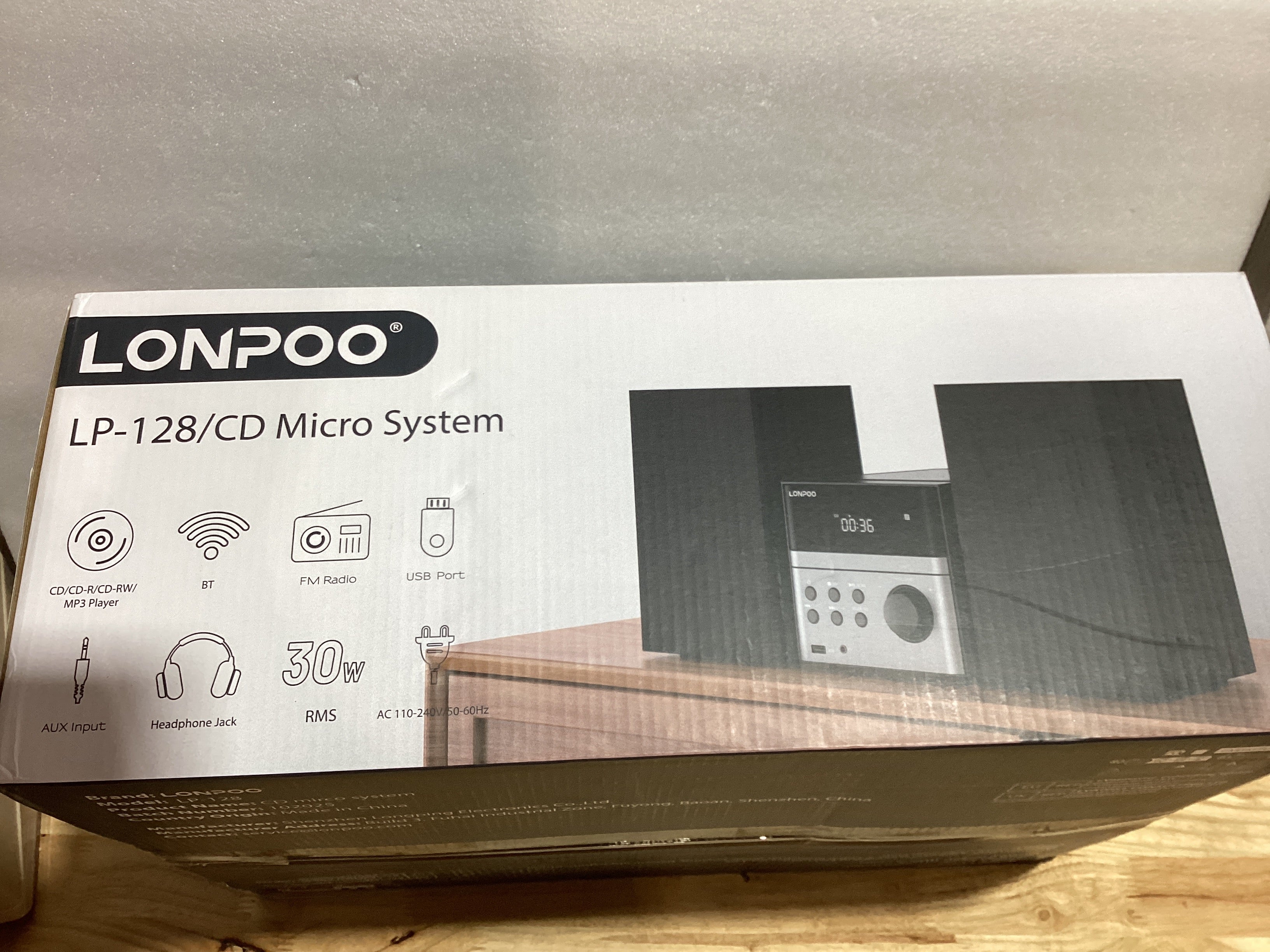 Minicomponente Micro Hi-Fi Estéreo Compacto 30W – CD, Bluetooth, Radio FM, USB, Aux, Salida Auriculares y Control Remoto