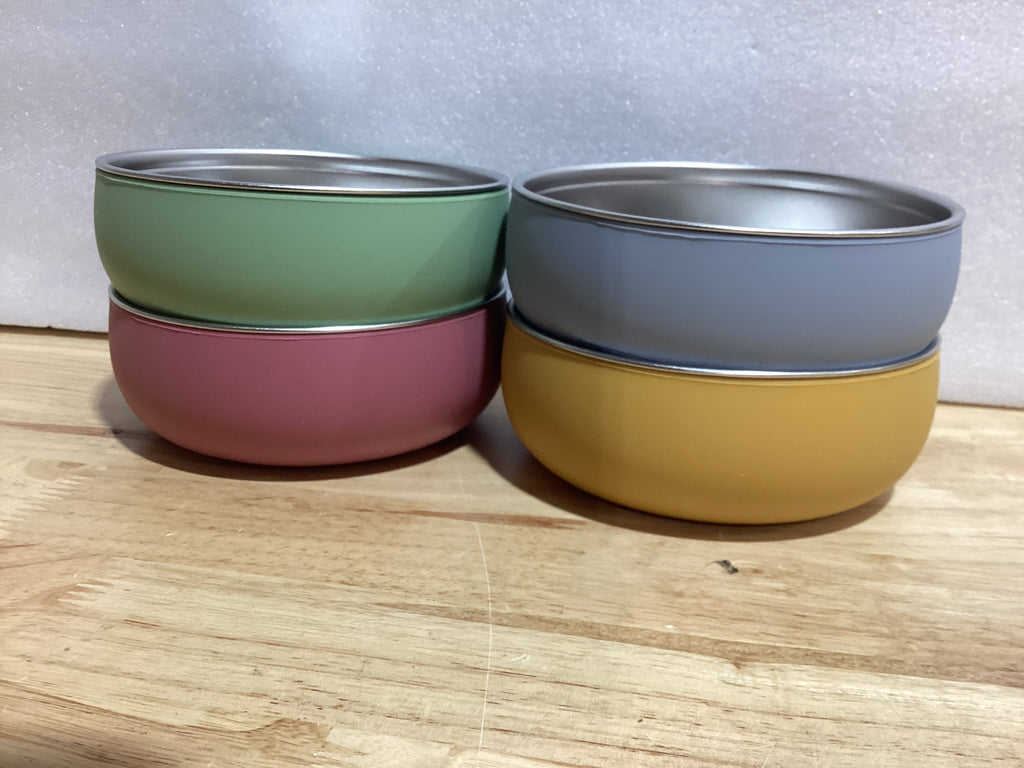 Set de 4 Cuencos de Acero Inoxidable ShineMe para Niños — Funda de Silicona Colorida Extraíble, Irrompibles, Para Sopa, Cereales y Aperitivos