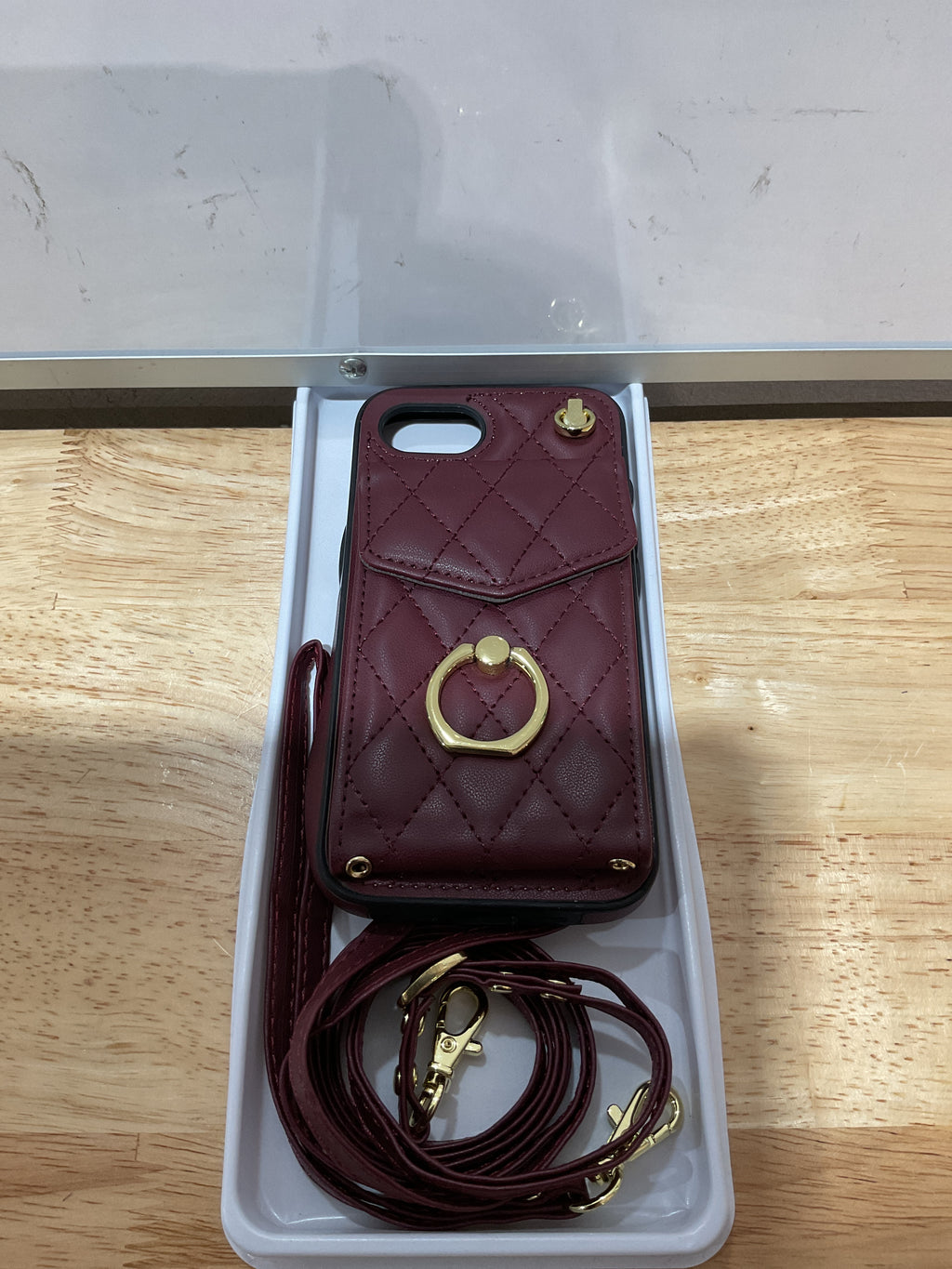 Funda Cartera iPhone 16e / SE 2025 (4ta Gen) con Vidrio Templado, Anillo y Bloqueo RFID — Rojo Vino
