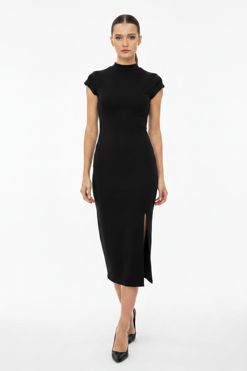 Vestido midi negro Pretty Garden - con modelo