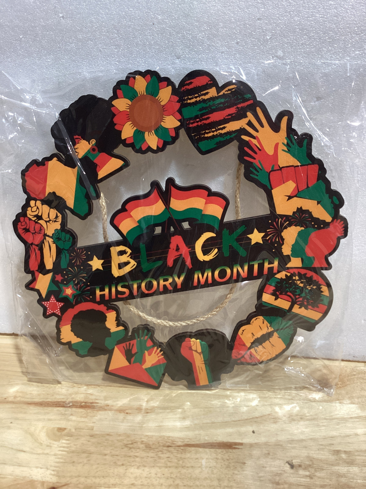 Decoración de Puerta Black History Month — Corona de Madera con Letrero Colgante Afroamericano
