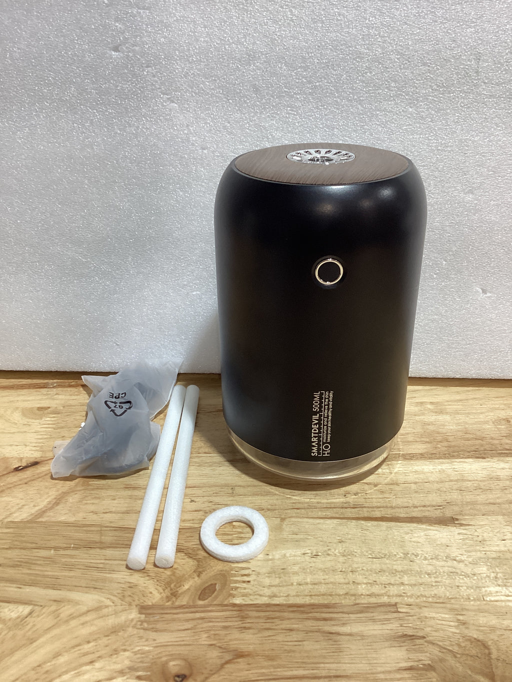 Humidificador portátil pequeño SmartDevil, mini humidificador de escritorio de 500 ml, humidificador personal USB para dormitorio, oficina, viajes, plantas, apagado automático, 2 modos de niebla, súper silencioso, negro