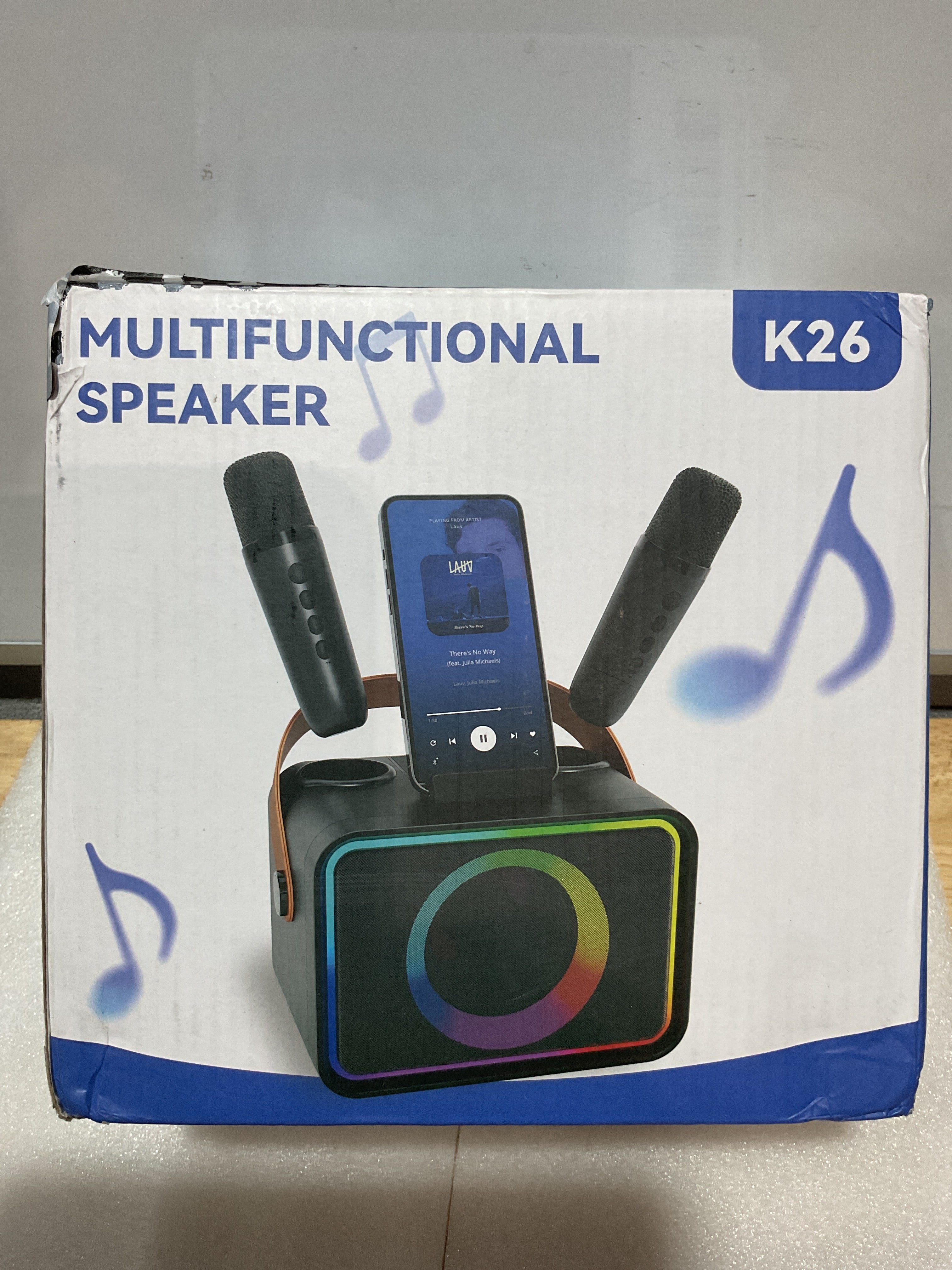Máquina de Karaoke Portátil con Bocina Bluetooth y 2 Micrófonos Inalámbricos | Luces LED