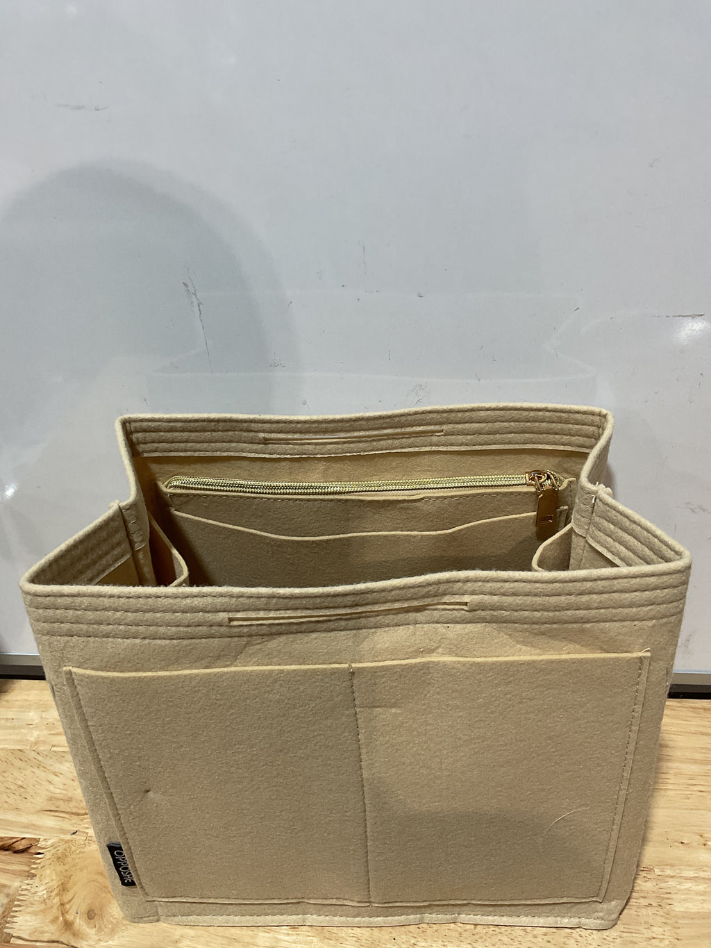 OPPOSHE Organizador de cartera inserto para Longchamp Le Pliage, bolso de mano de fieltro premium Long Champ para mujer, organizador para bolso de mano con 9 compartimentos (grande, beige)