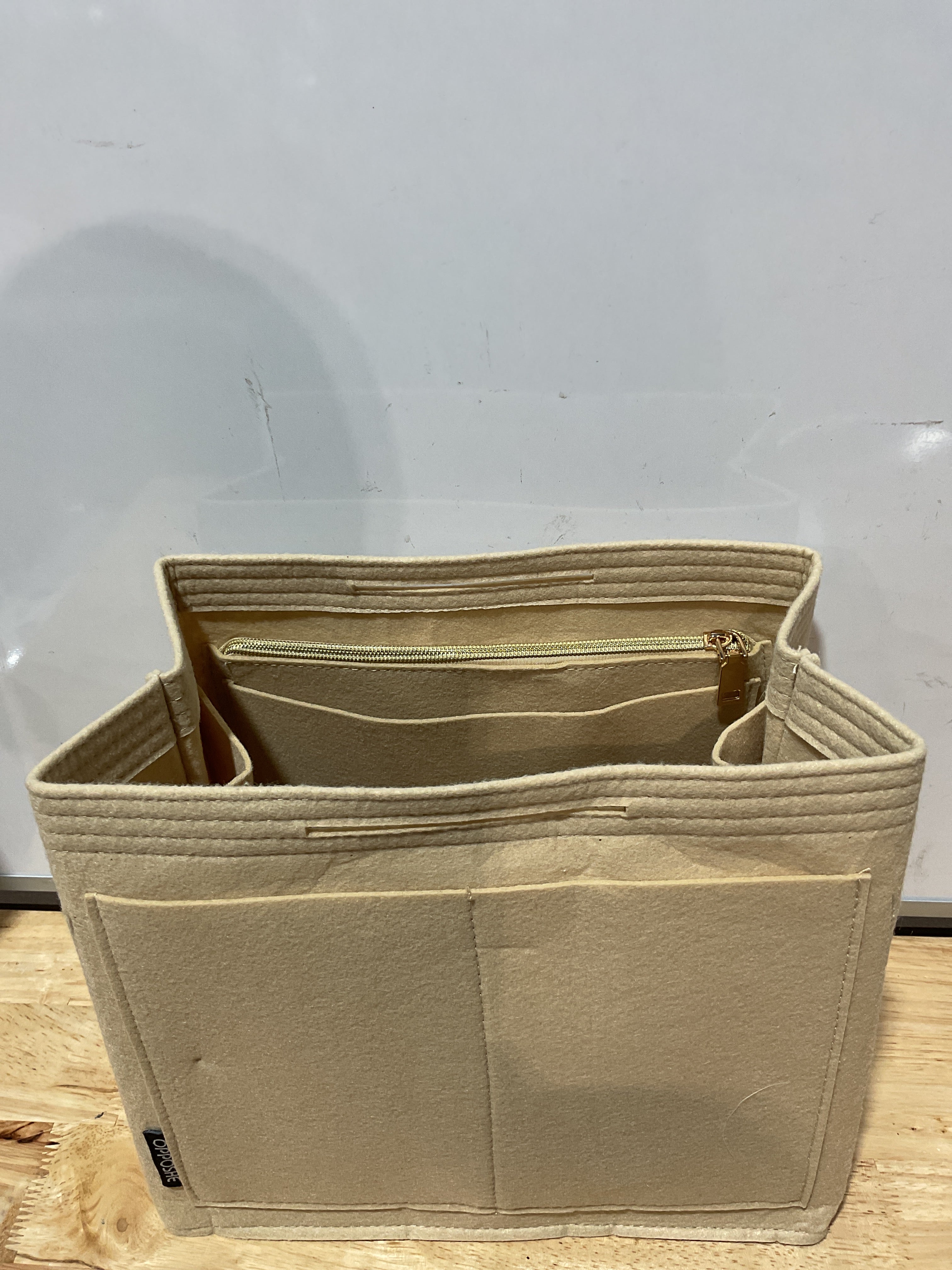 OPPOSHE Organizador de cartera inserto para Longchamp Le Pliage, bolso de mano de fieltro premium Long Champ para mujer, organizador para bolso de mano con 9 compartimentos (grande, beige)