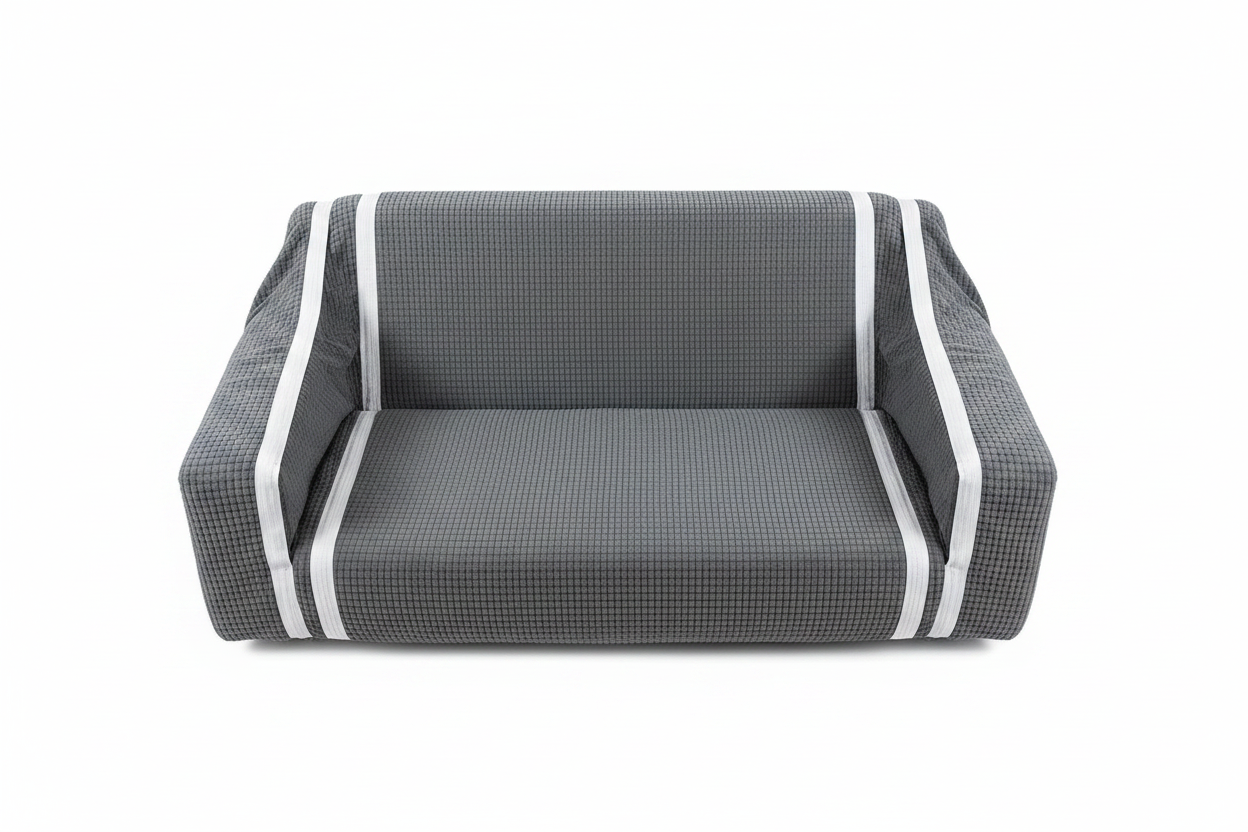 Set de 3 fundas para asiento de sofá color gris sobre fondo blanco