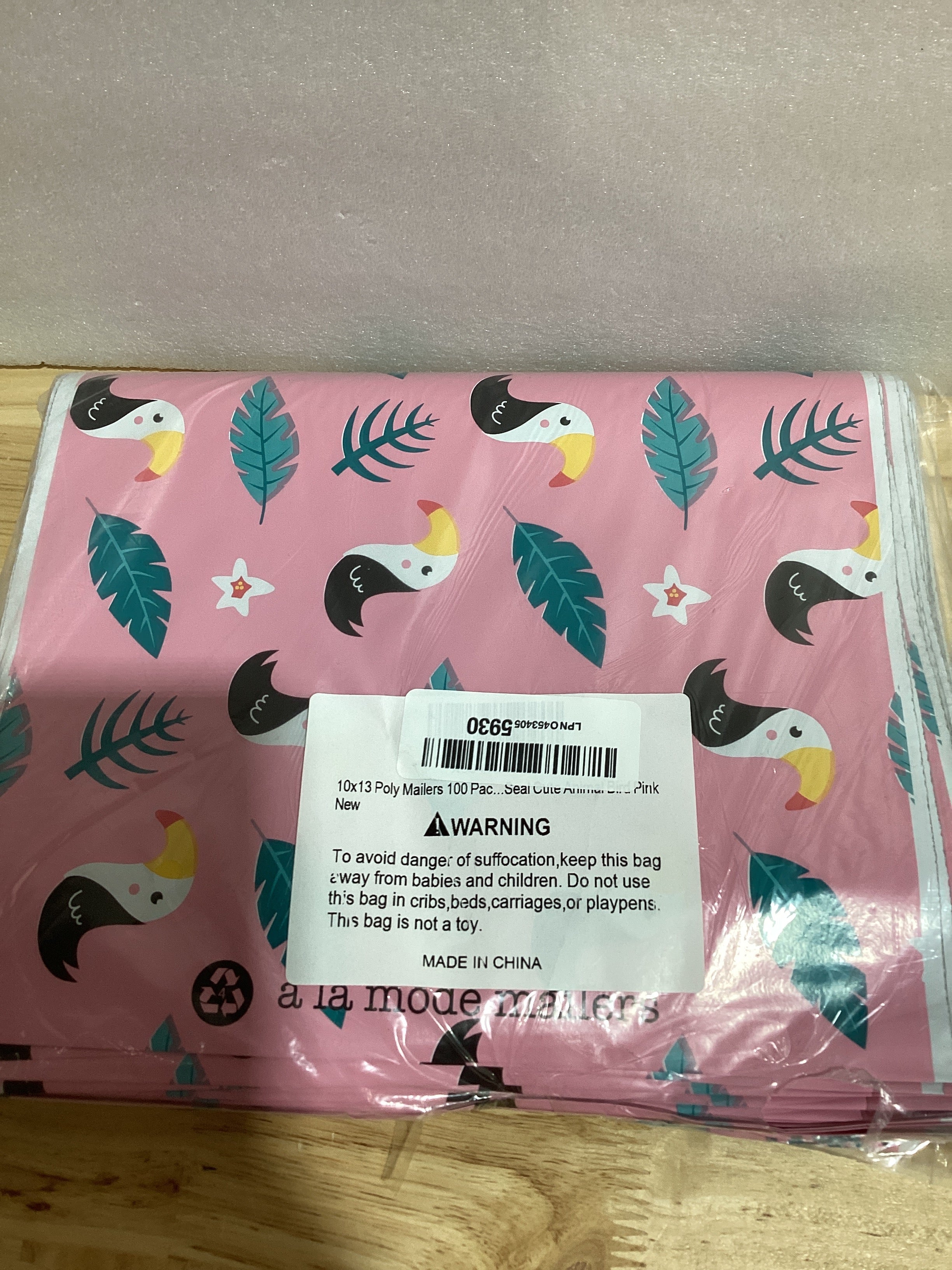 A la mode Sobres con Patrón Tucan Estampado Animal Reutilizables 10x13 Sobres de Polietileno Paquete de 100