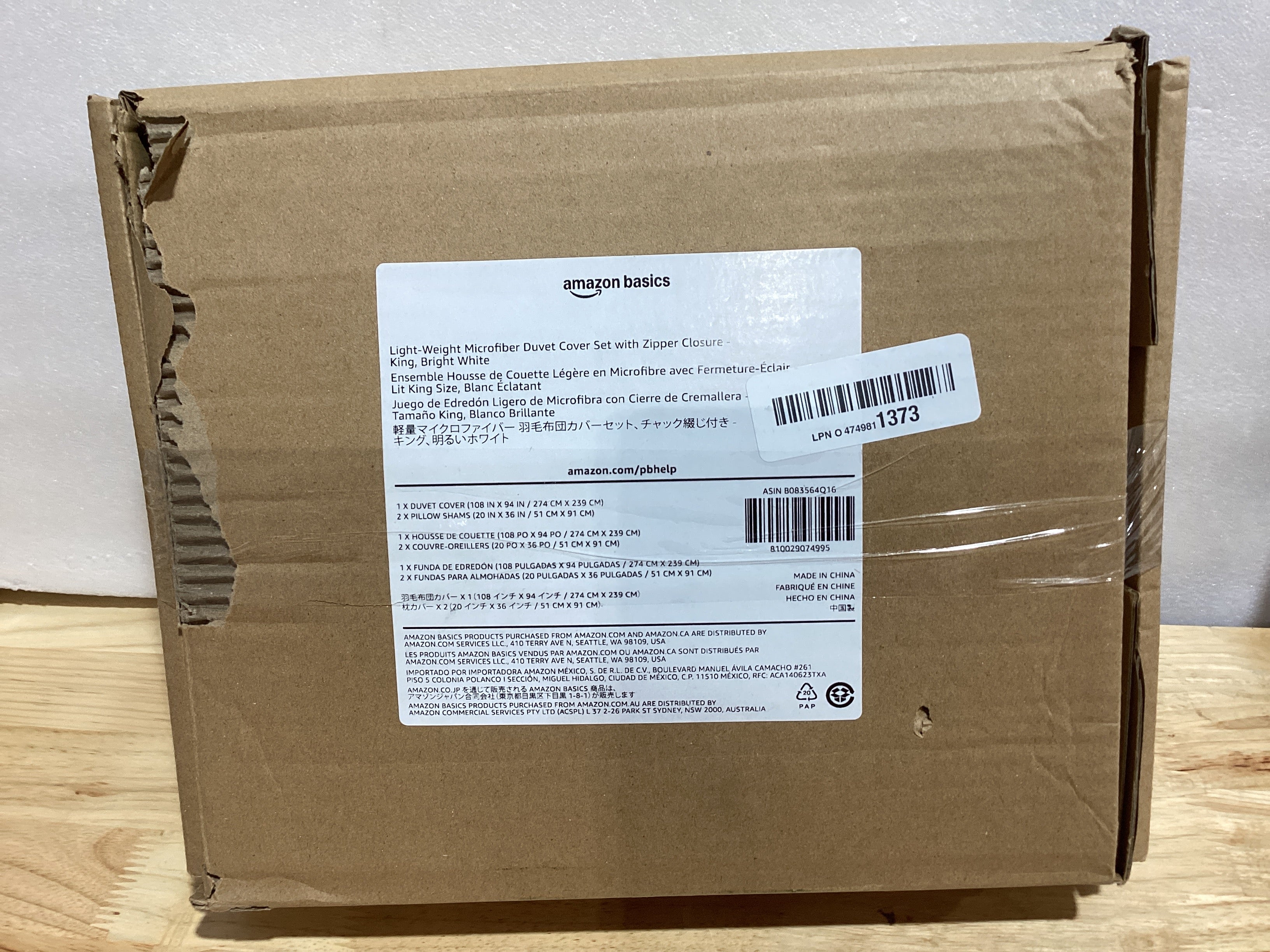 Amazon Basics Juego de funda de edredón de microfibra ligera de 3 piezas con cierre de cremallera, King, blanco brillante, liso