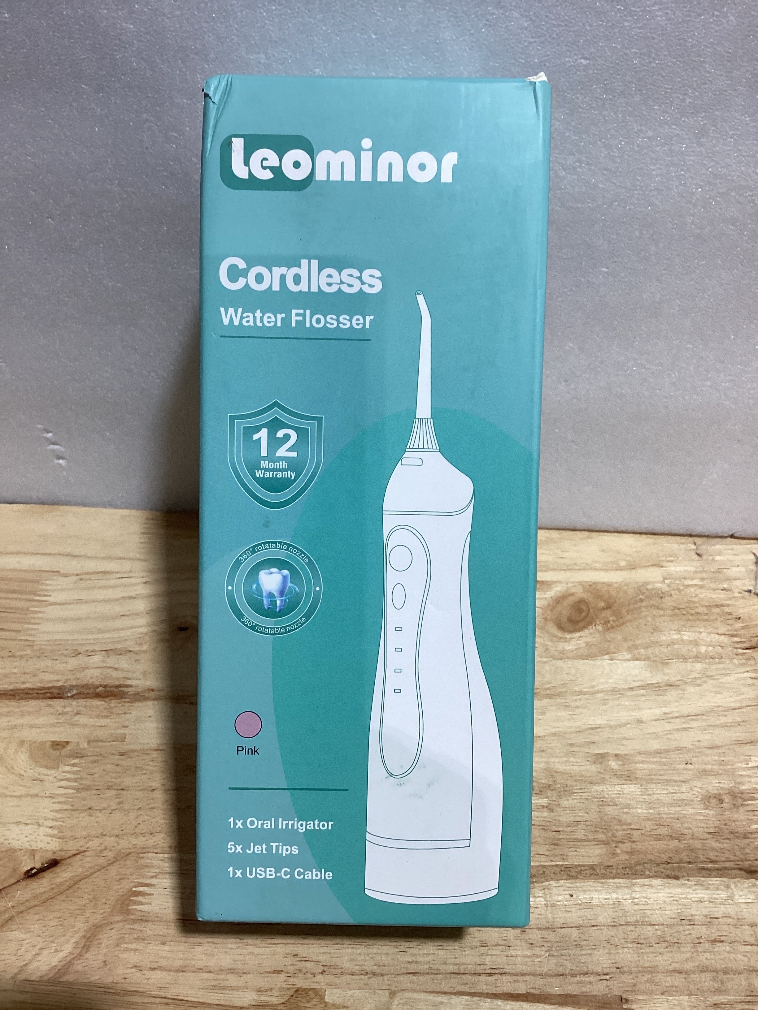 Irrigador Oral Portátil Leominor 300ml — Recargable, IPX7, Tanque Removible, Rosa