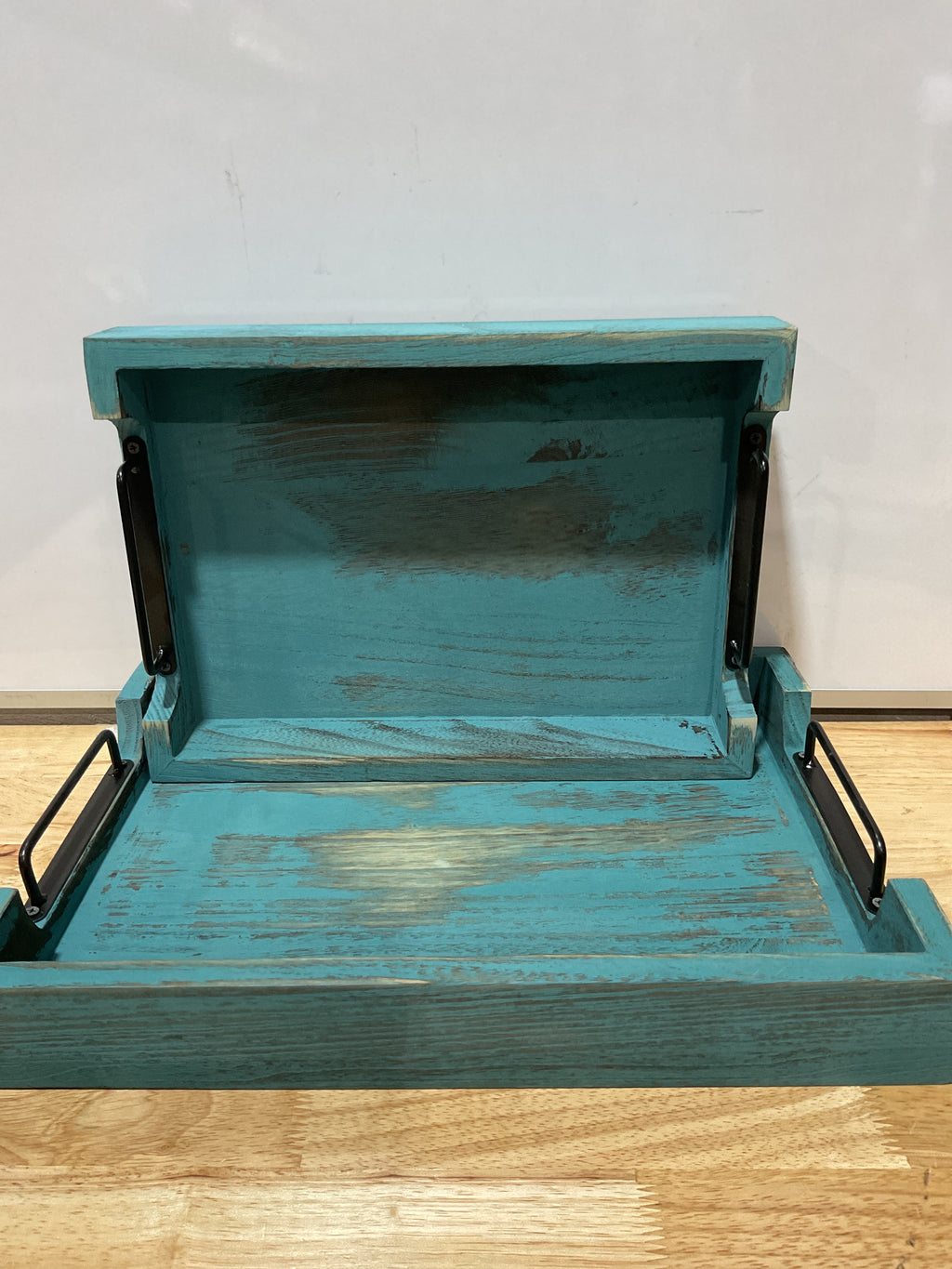 Bandejas de Madera Rústica Comfify con Asa – Set de 2 Tamaños | Azul Rústico