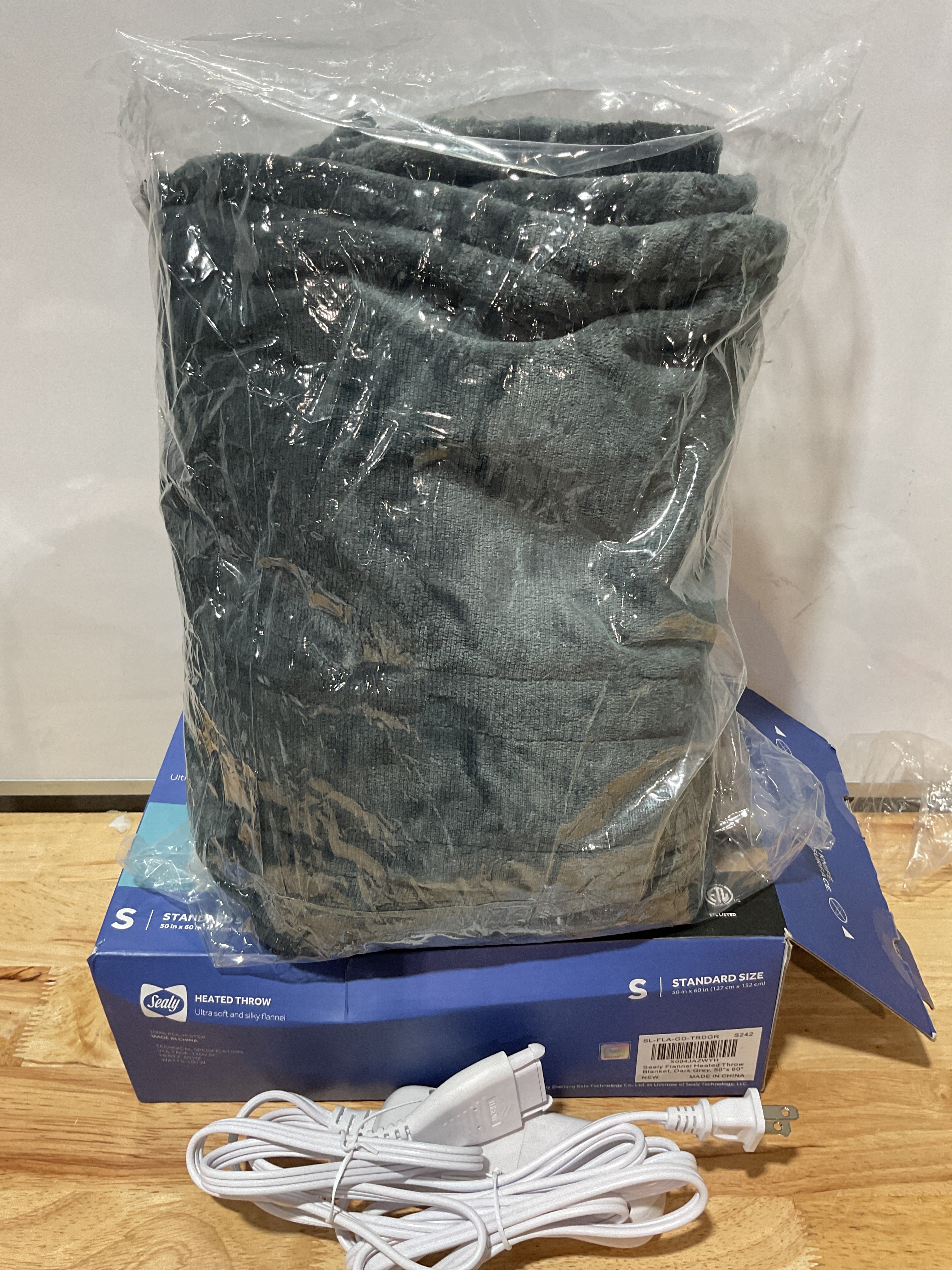 Cobija Eléctrica Sealy 50"x60" | Manta Térmica Franela Doble con 6 Niveles de Calor - Carbón
