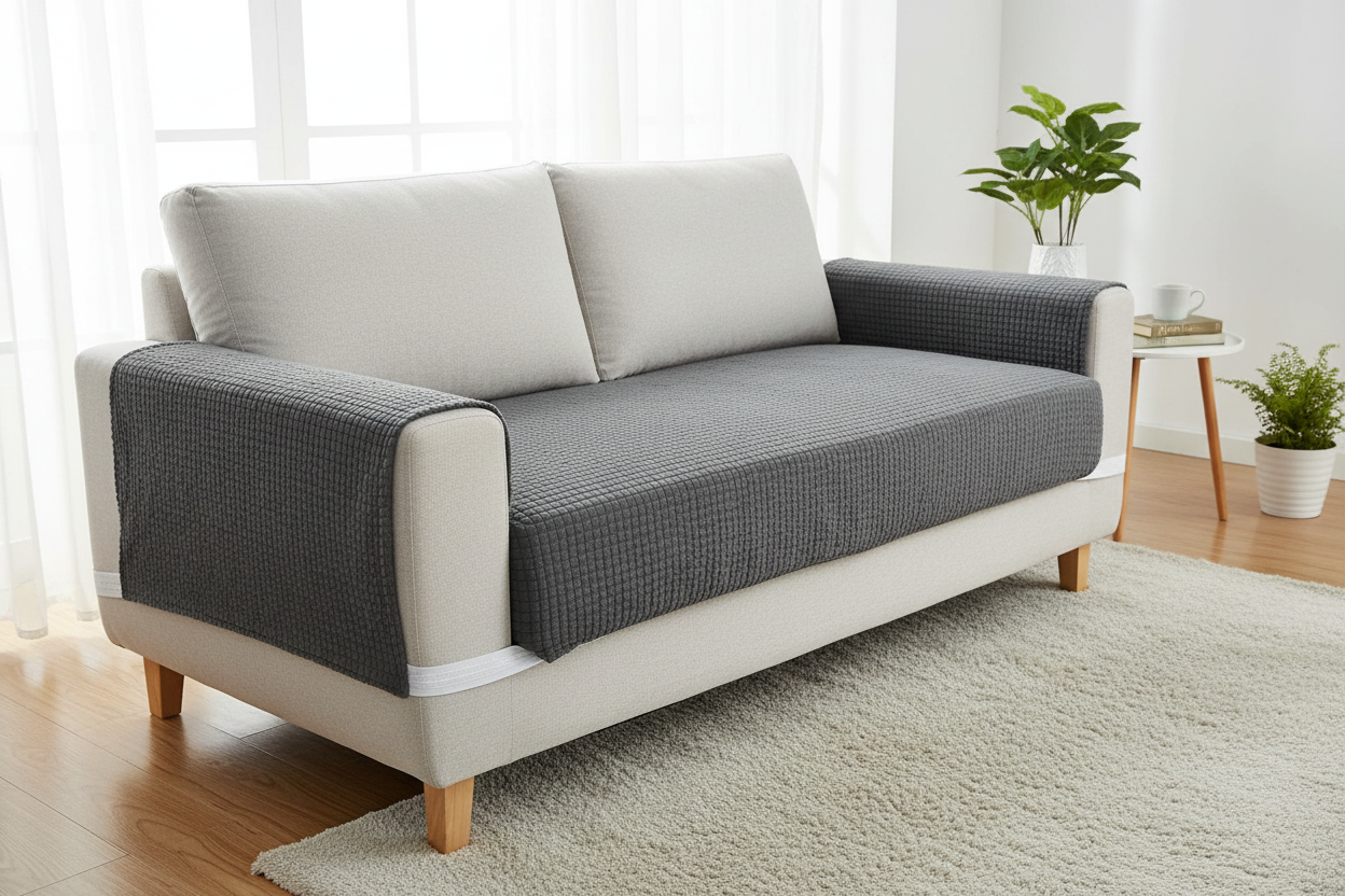 Funda para asiento de sofá gris colocada en sala moderna