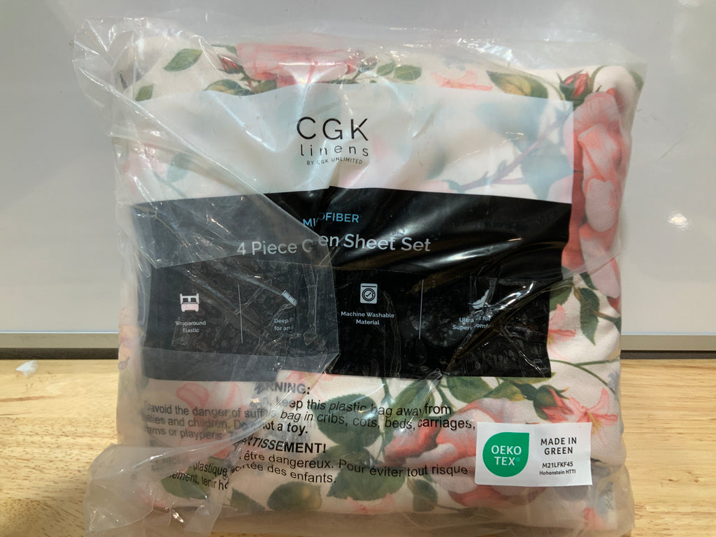 CGK Unlimited Floral Sheets - Pink Floral Rose Bed Sheet Set - 1 Flat, 1 Fitted & 2 Pillowcases w/Deep Pockets - Wrinkle & Fade Free - Boho Botanical Bedding - Ultra-Soft, Breathable and Cooling
