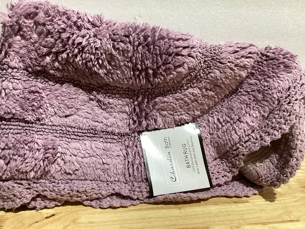Alfombra de Bano Ovalada Chardin Home — 100% Algodon con Borde Crochet Artesanal, Color Lavanda