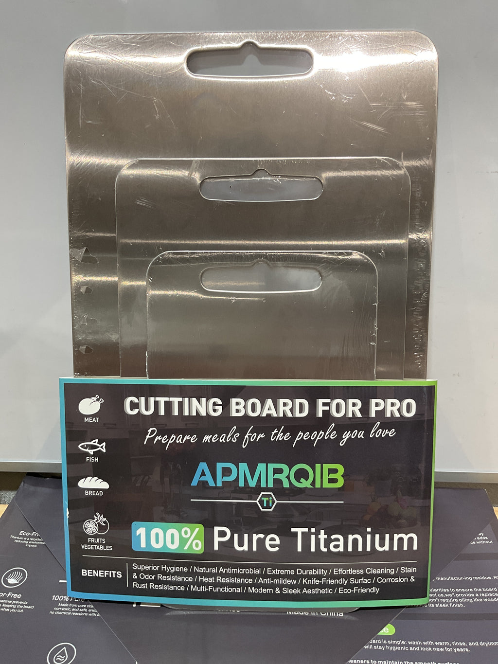 Set de 3 Tablas de Cortar de Titanio Puro APMRQIB | Doble Cara, No Tóxicas, Apta Lavavajillas