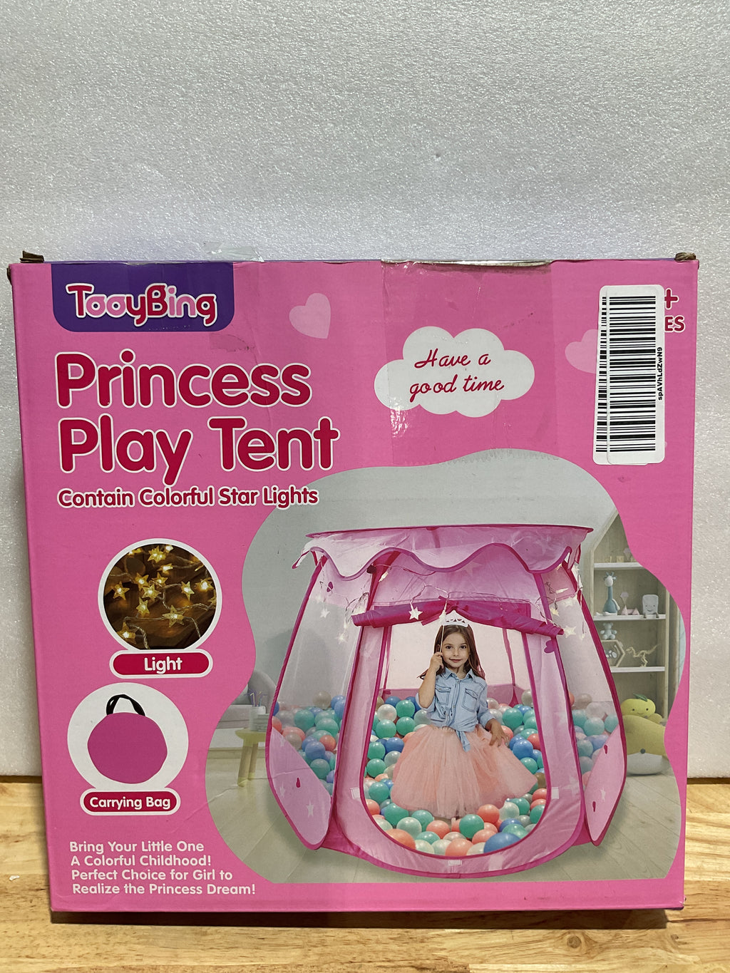 Carpa Princesa Plegable con Luces de Estrellas – Piscina de Pelotas para Niñas 1-3 Años