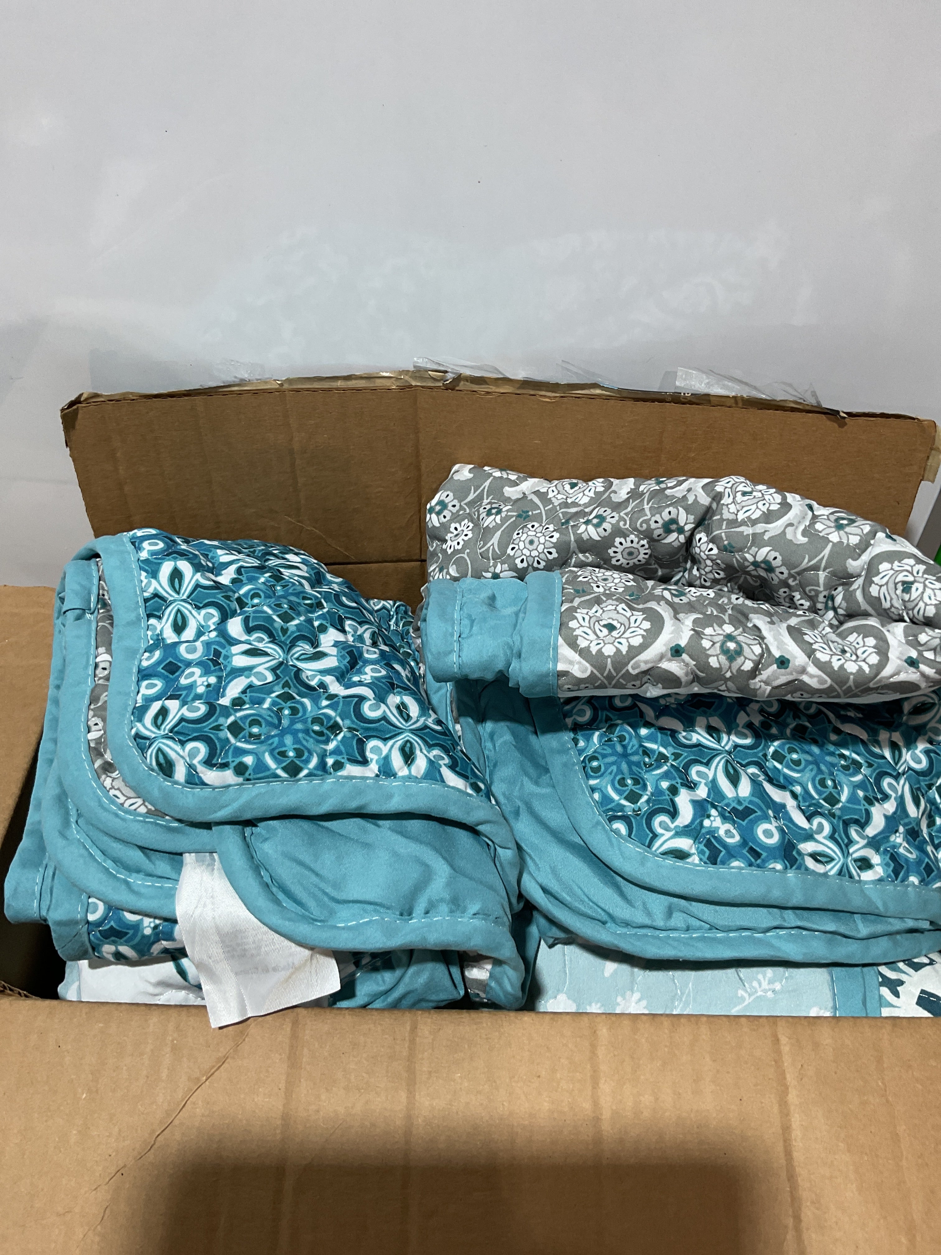 Set de Quilt Boho King Size WONGS BEDDING – Colcha Patchwork Bohemia Teal, 3 Piezas en Microfibra