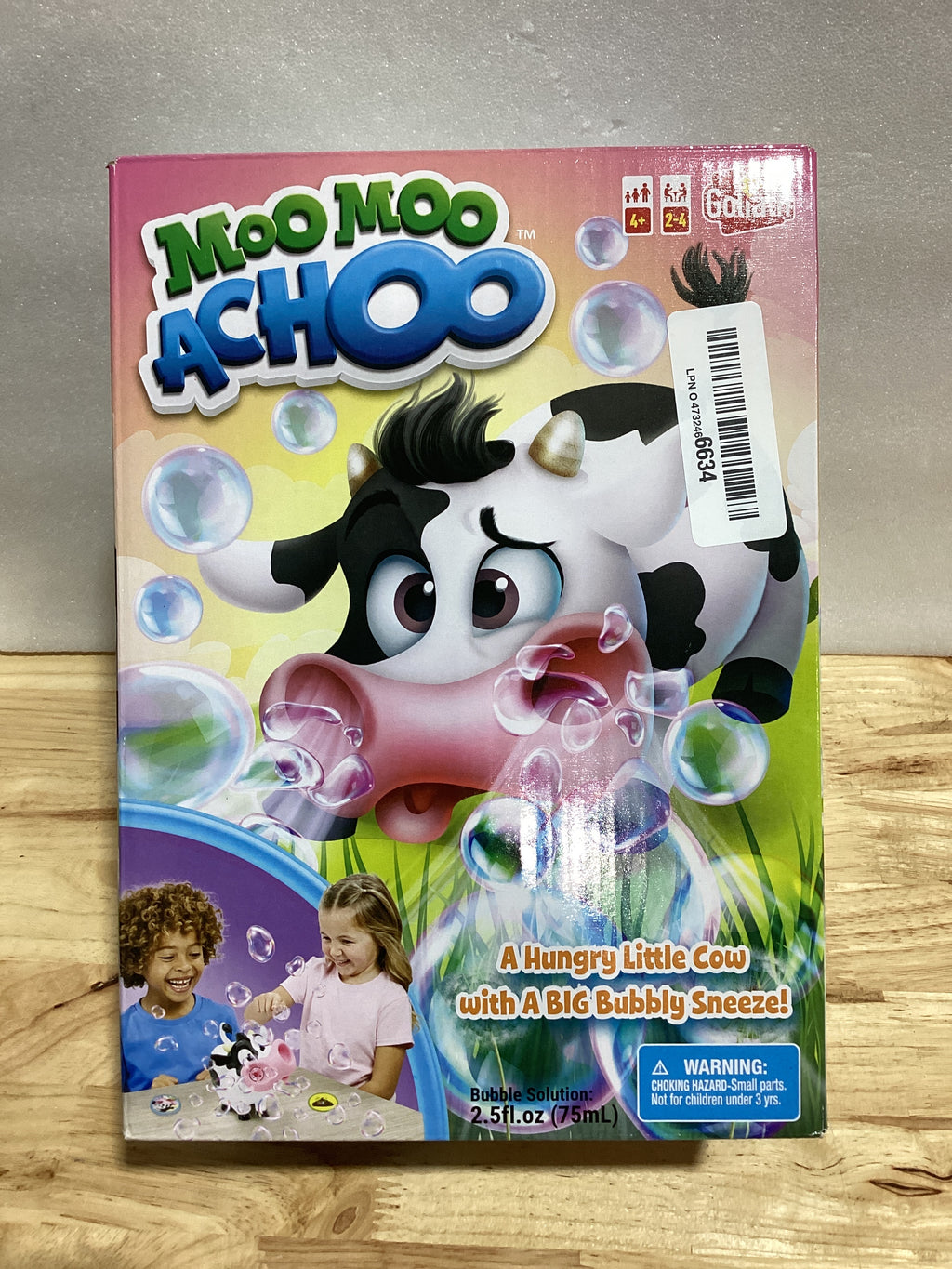 Juego Goliath Moo Moo Achoo | Reúne cartas de trébol antes de que la vaca estornude | Burbujas reales | 2-4 jugadores | A partir de 4 años