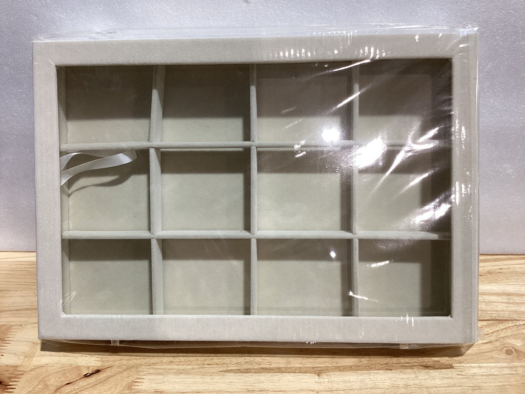 Organizador de Joyas Frebeauty de Terciopelo 12 Compartimentos con Tapa Transparente – Para Pulseras, Broches y Accesorios, Color Beige